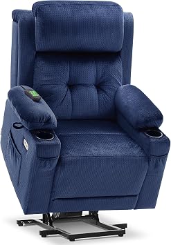 MCombo 3 Motor Riser and Recliner Armchairs for Elderly, Electric Lift Recliner Chair, Adjustable Headrest, Infinite Position, Heat & Massage, Extended Footrest, Fabric 7661 (Navy Blue, Medium) | Massage and Heat, Adjustable Headrest, Lay Flat, Infinite Position, 4.7 Footrest, Cup Holders, USB Ports, Pockets