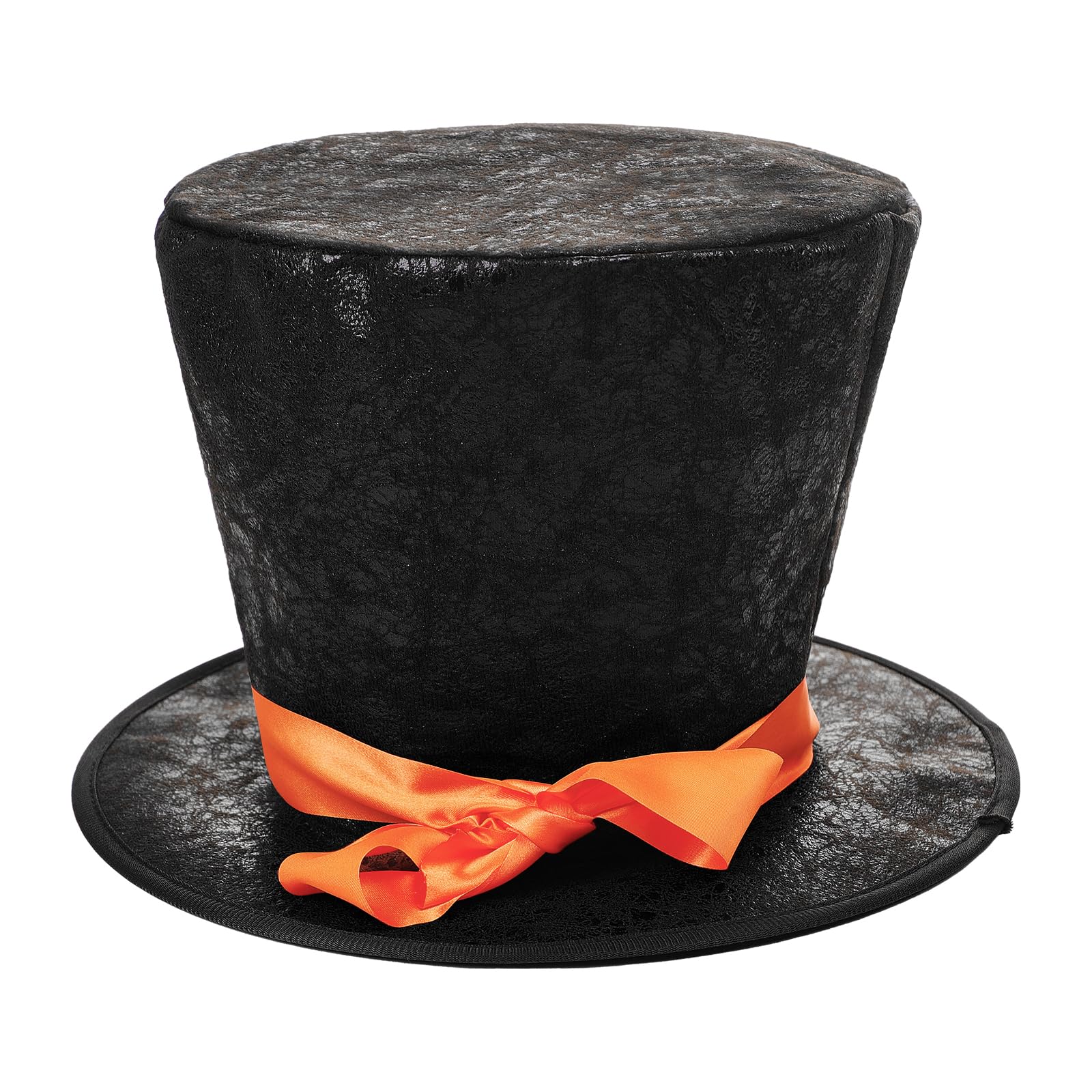 Faxianther Vintage Faux Suede Top Hat Retro Fancy Dress Tall Top Hat with Orange Satin Bow for Halloween Party Cosplay Costume Stage Performance