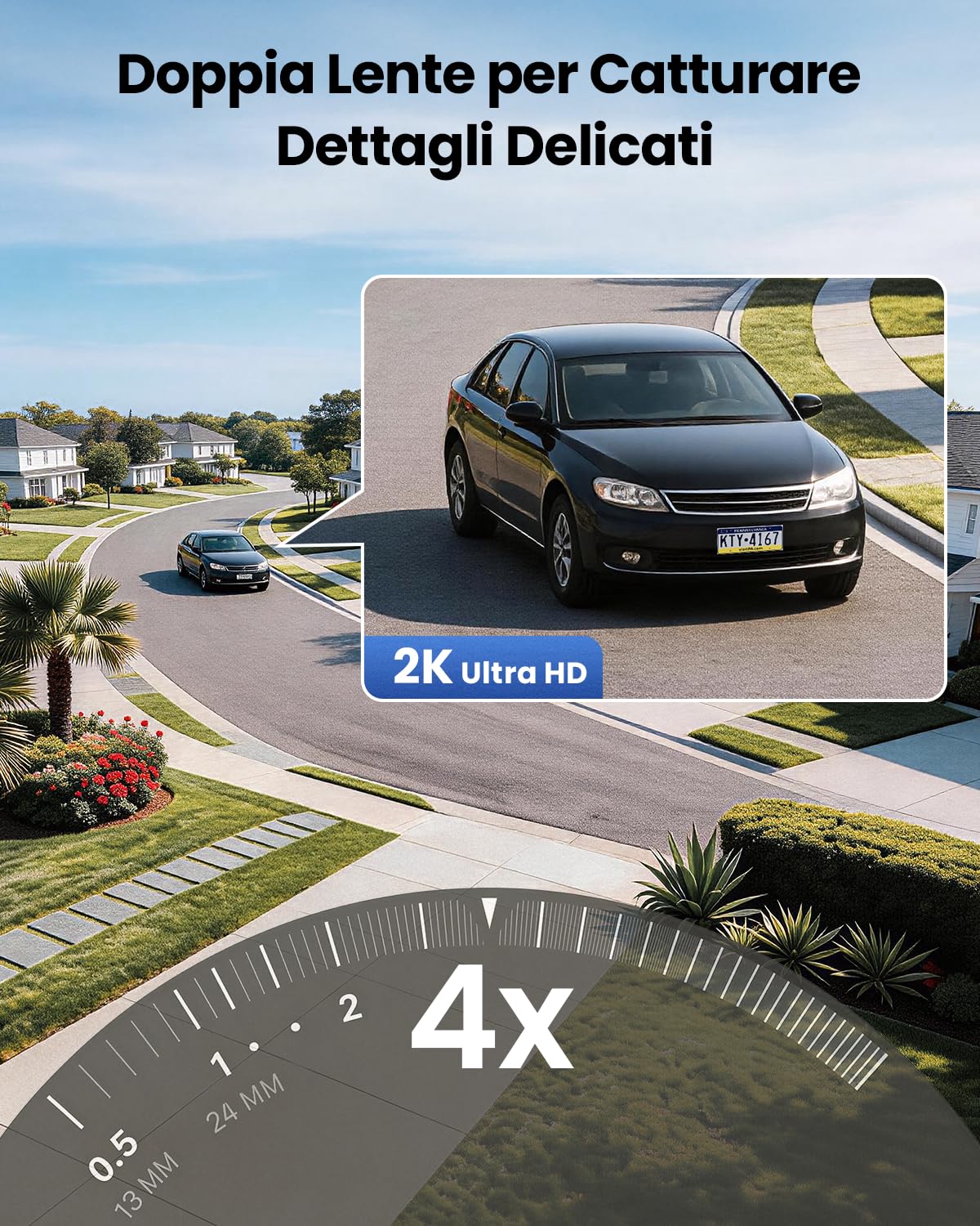 4G LTE Telecamera Solare Esterno, 2K+2K Doppia Lente | PTZ Telecamera di Sorveglianza senza Wi-Fi con Scheda SIM, Rilevamento Intelligente, Visione Notturna a Colori, IP66