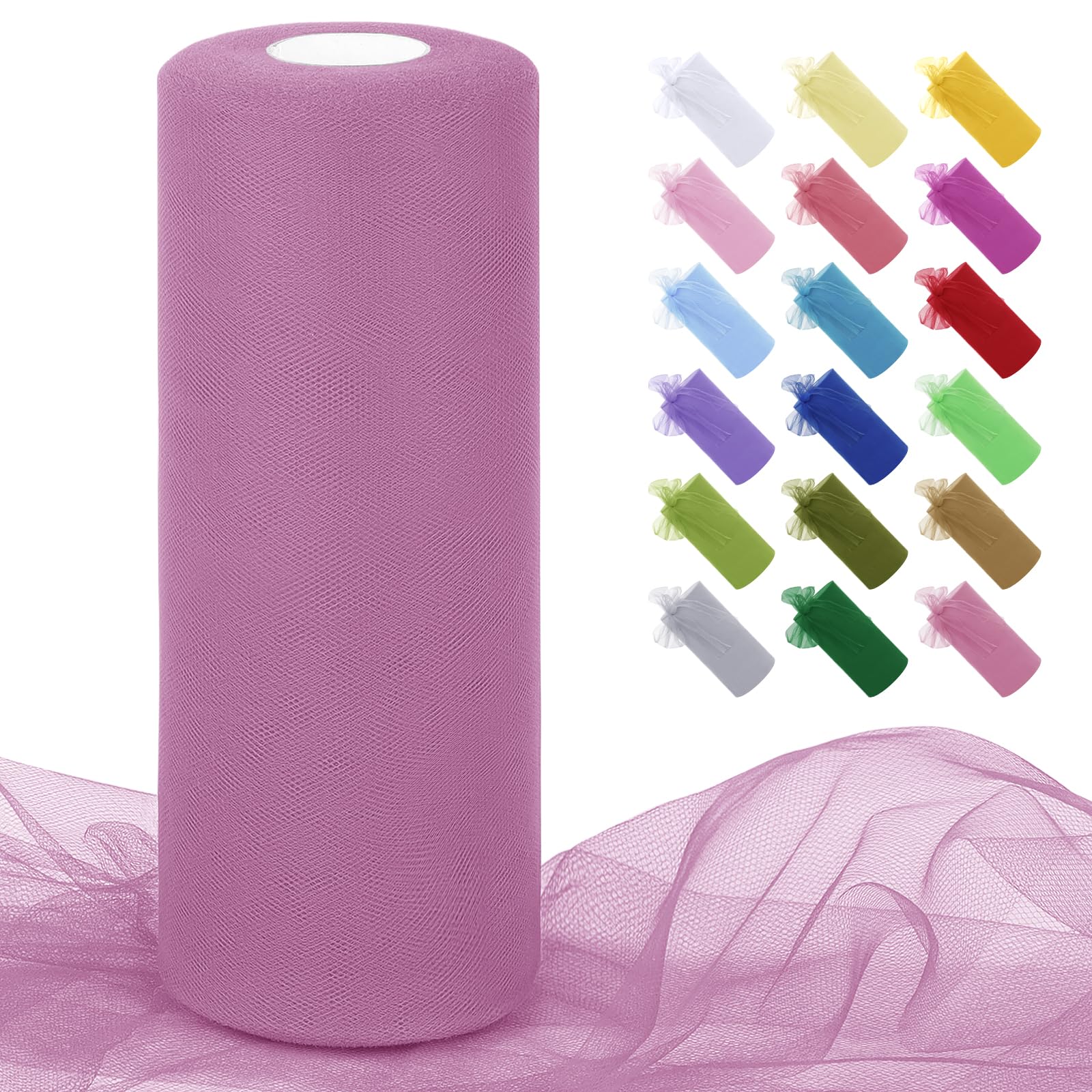 Uiopa Pink Purple Tulle Fabric Roll 30cm x 91m Polyester Netting Fabric Mesh Tulle Ribbon for Tutu Skirts, Gift Wrapping, Birthday/Party/Wedding Decoration, DIY Projects
