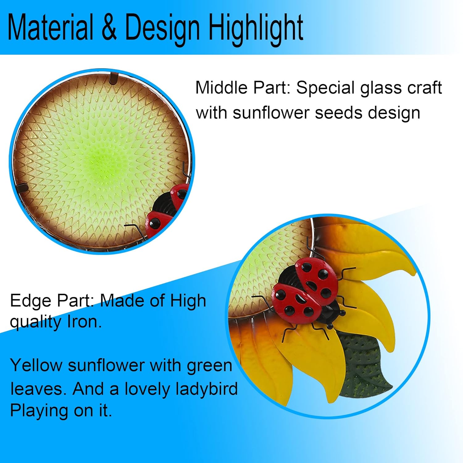 LuxenHome 26" Sunflower Outdoor Wall Decor, Metal and Glass Outdoor Wall Art, 3D Hanging Metal Wall Sculpture, Indoor Outdoor Use