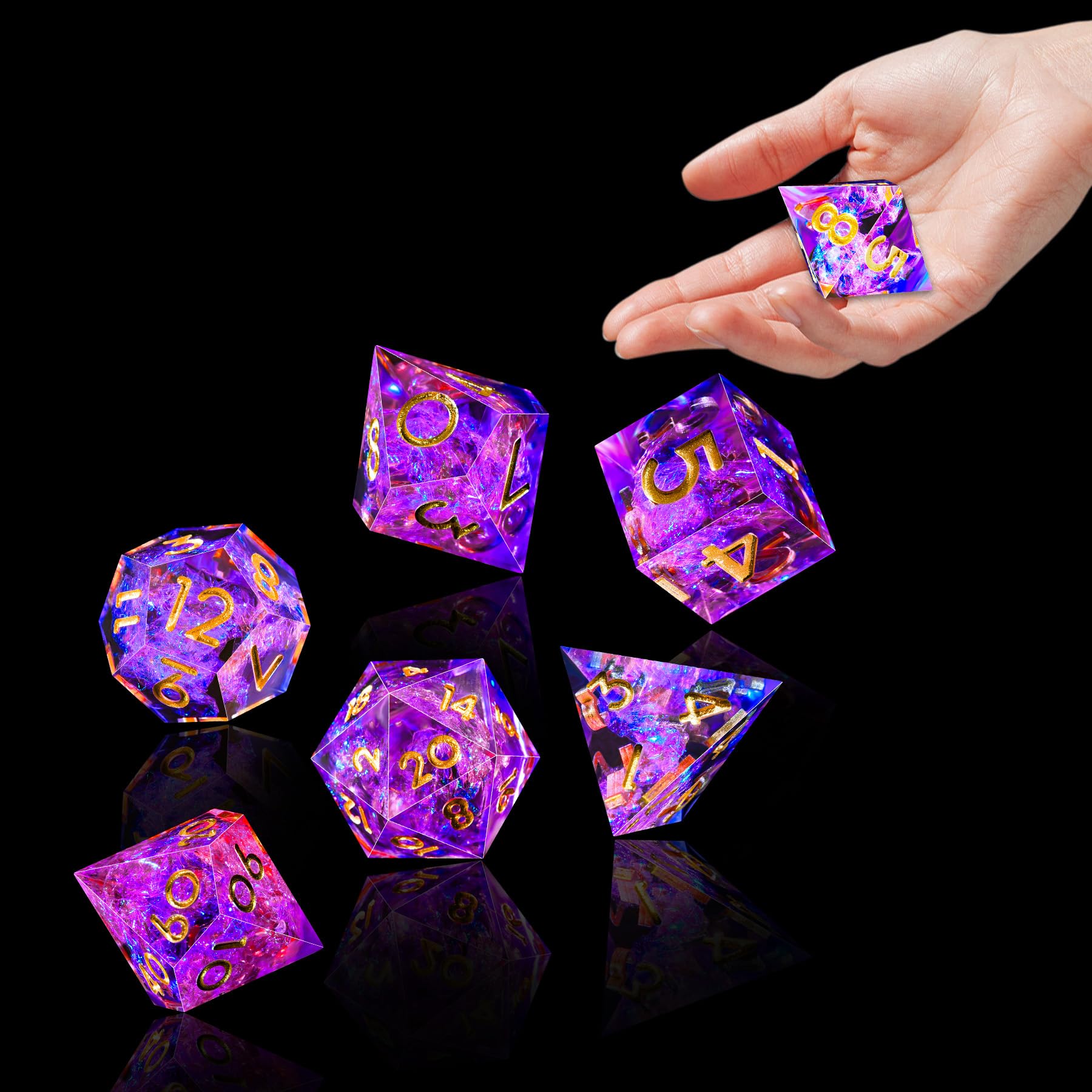 SIQUK 7 Pezzi Dadi Poliedrici Dadi da Gioco Polyhedral Dadi 7-Die DND Dice Set D4 D6 D8 D10 D12 D20 D% per DND RPG MTG Dungeon and Dragons, Pesca & Blu