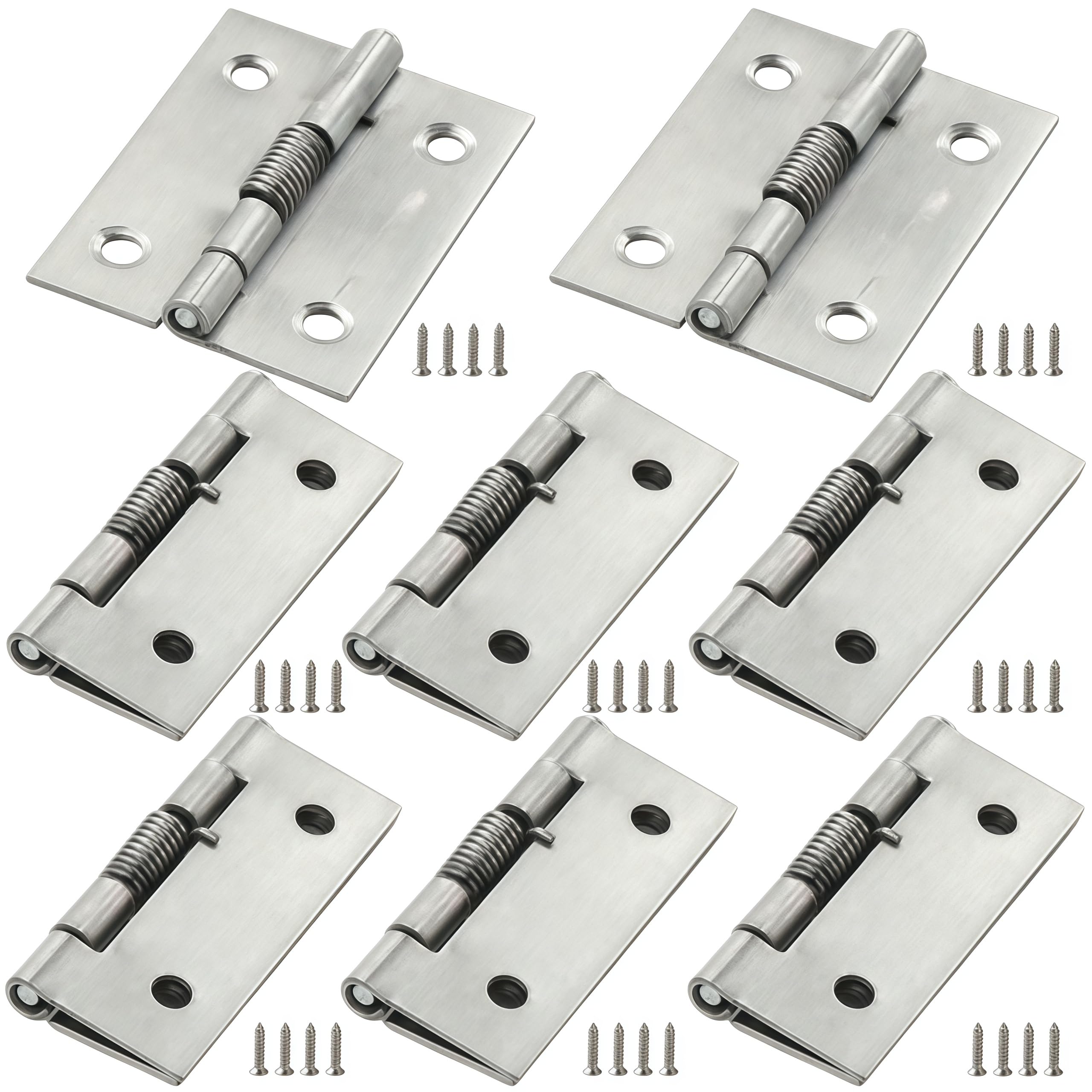 Vbnexyr Regular Folding Hinge 8 Pack Of 304 Stainless Steel Spring Hinges Self Closing Hinges Suitable For Diy Hardware For Doors Or Cabinets Internal 2 Inch