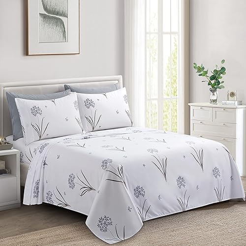 Juego de sábanas de 6 piezas de rayón ultra suave y sedoso con bolsillo profundo de bambú para todas las estaciones, con 4 fundas de almohada,