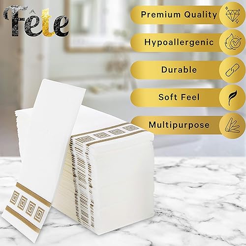 Miniatura 9 de Fete Toallas de mano decorativas, diseño plateado, 200 toallas desechables de lino para invitados  Cena formal, aniversario, servilletas de boda