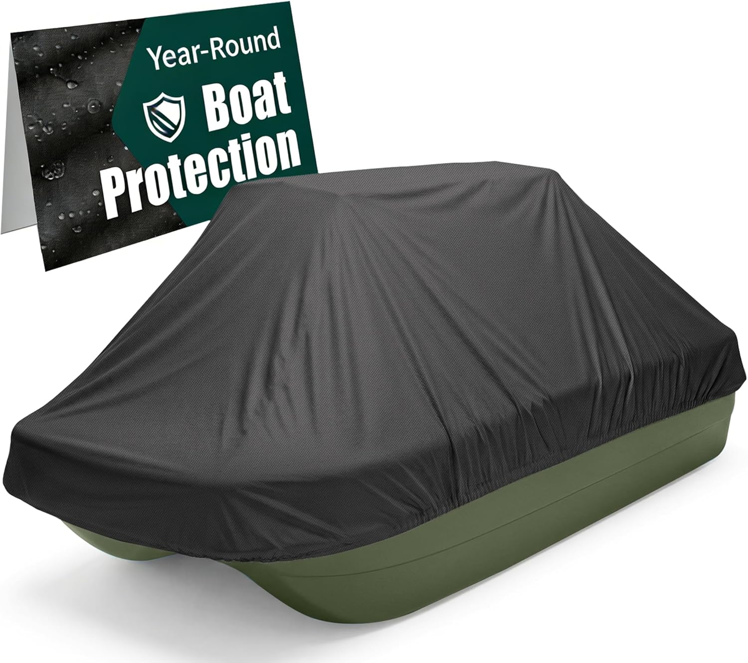 Pond Boat Cover for 8'-10' Pond Prowler & Bass Raider Boats - Heavy Duty 900D Oxford, Windproof Elastic Hem, Fully Sealed Seams, Black