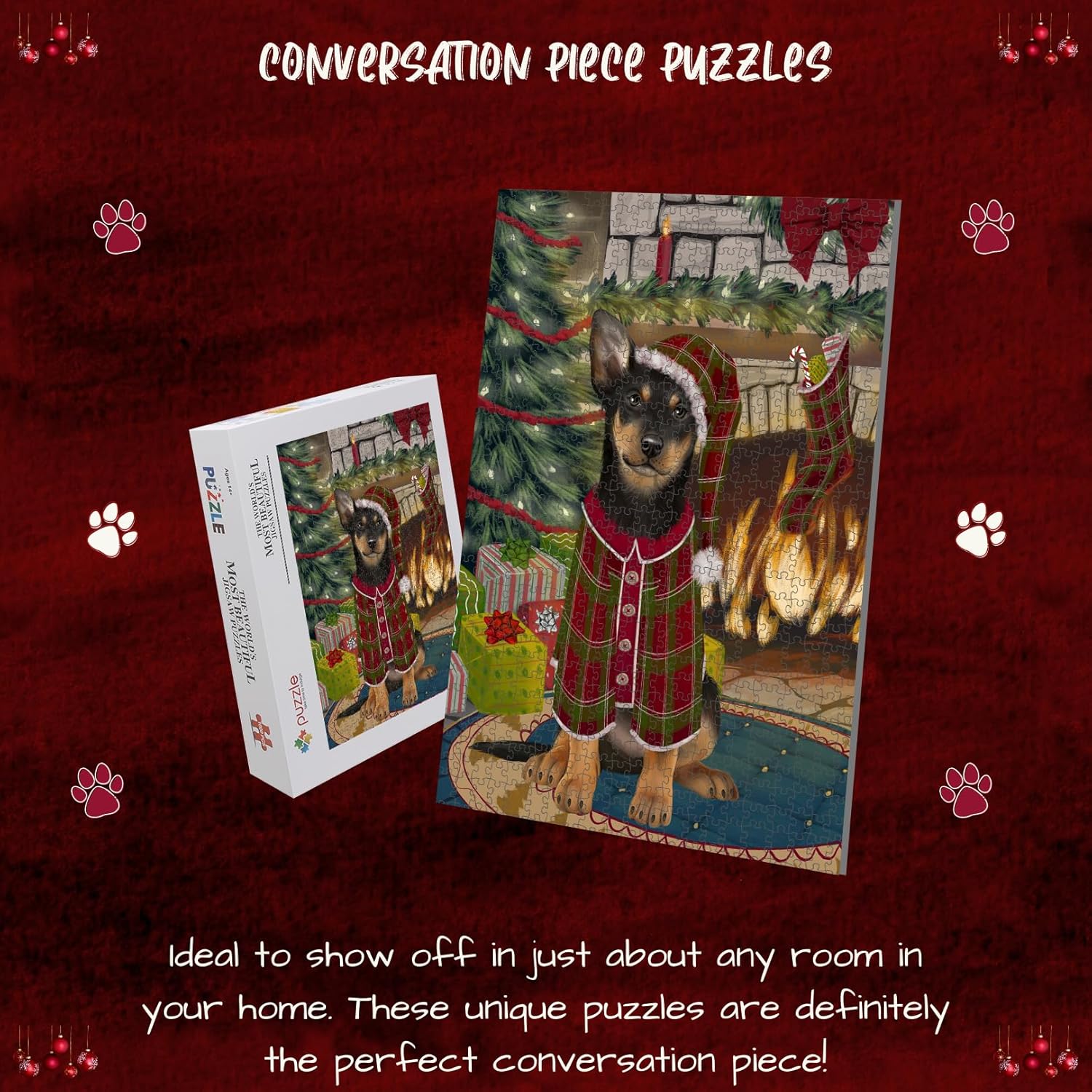 Christmas Stocking was Hung Australian Kelpie Dog Jigsaw Puzzle for Adults - Animal Printed Interlocking Puzzle Game Artwork - Gift for Dog Lover's - 1000 Pcs 20"x30", PZLE51346