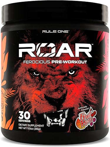 Vista 22 de Rule 1 R1 Roar - Polvo de pre-entrenamiento con creatina, beta-alanina, citrulina, electrolitos y cafeína (30 porciones, mango melocotón)