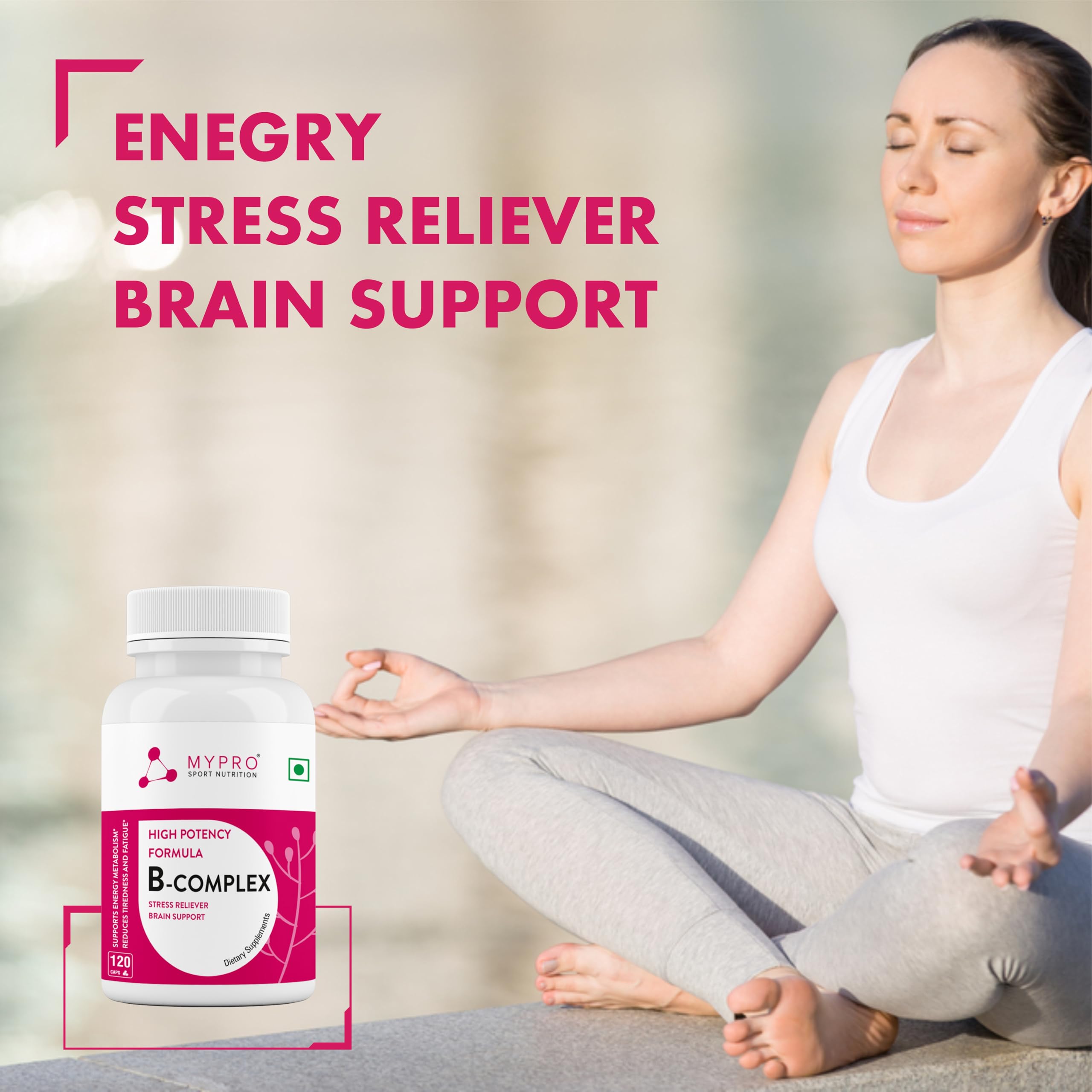 Mypro Sport Nutrition Vitamin B Complex, High Potency Formula Vitamins Heart Health-Nervous System Support-Supports Energy Metabolism-Vegan, Gluten-Free-120 Capsule For Men & Women