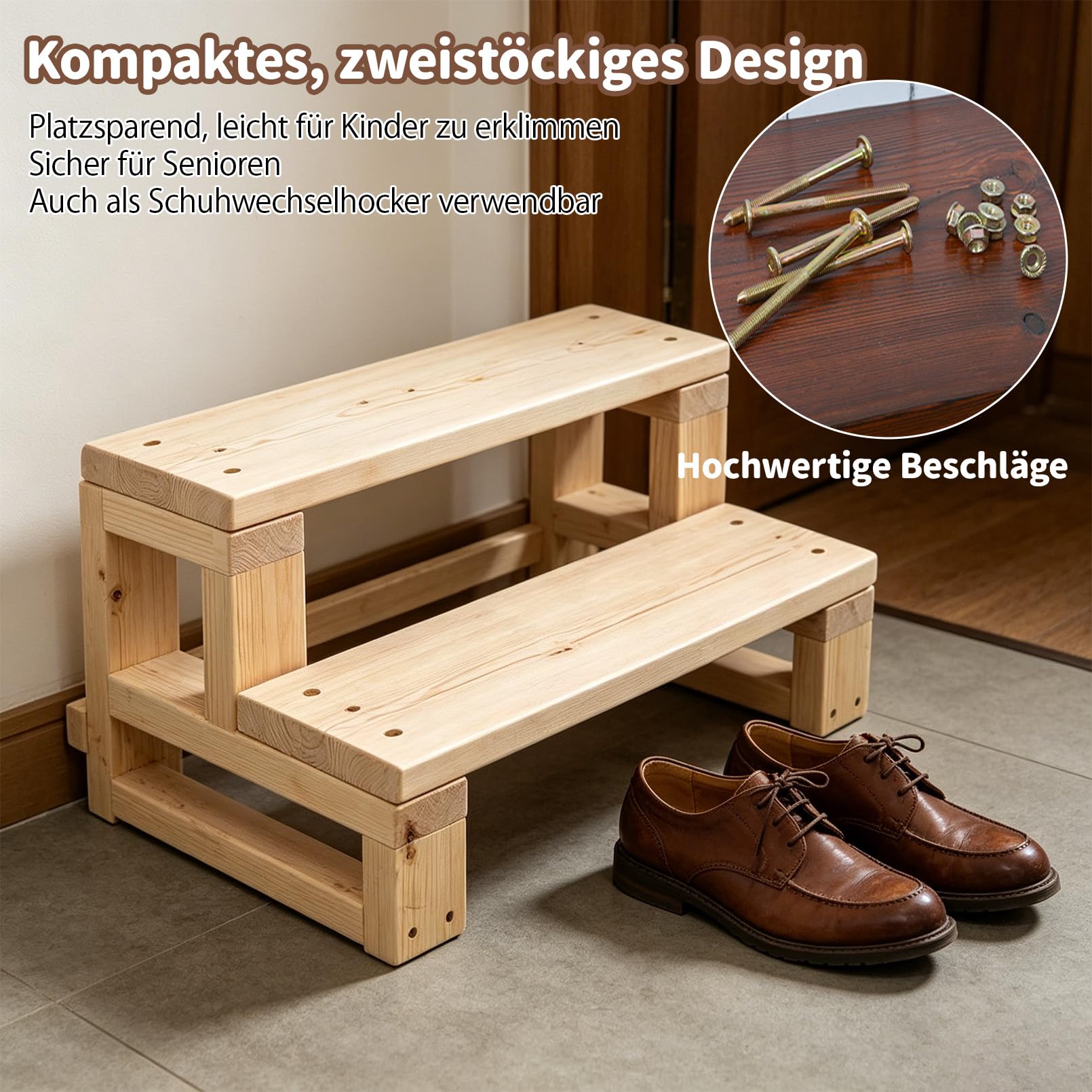 Tritthocker für Kinder mit 2 Stufen, Toilettenhocker Langer Fußhocker, Betttritthocker für Drinnen und Draußen,langlebig, ideal für ältere Menschen, 50×40×40cm