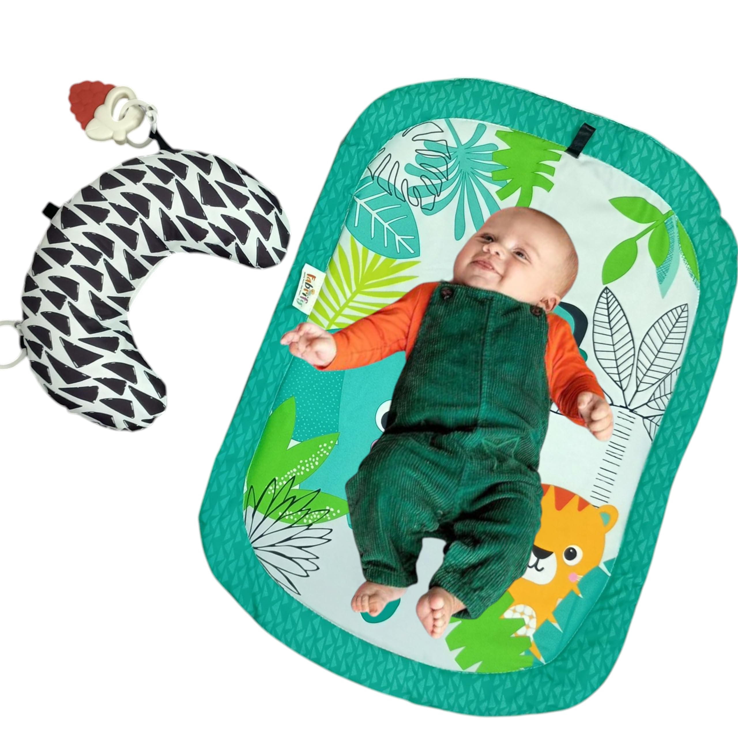 Fabrify Tummy Time Baby Mat with Teethers and Mirror, Sensory Development Toy Educational Toy to Develop Hand and Eye Movement Play Tummy Time Mat, Baby Play Mat, Sensory Toys for 0-12 Months (Green) 3