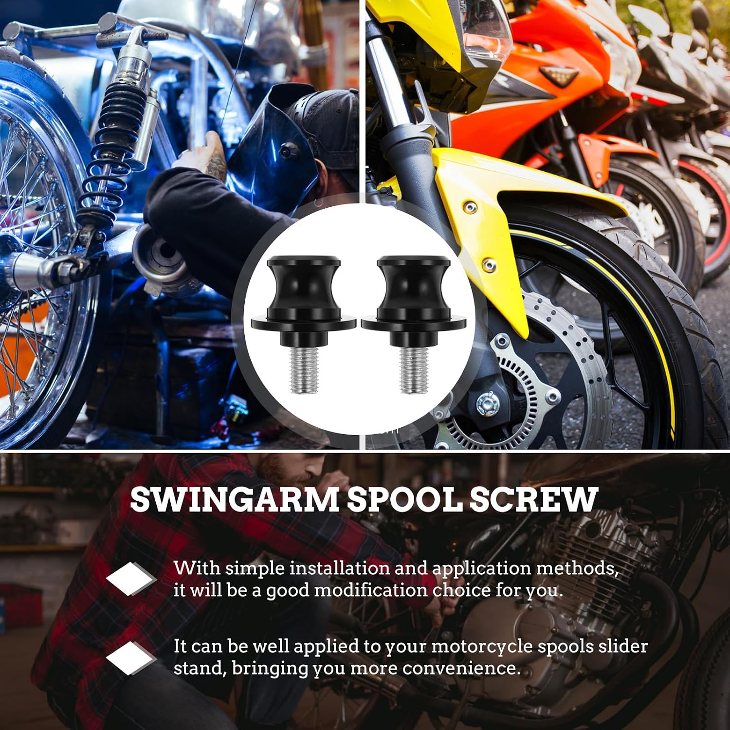Motorcycle Swingarm Spools Frame Mounted Screws, 1 Pair Black Rear Stand Slider Fixing Screws Compatible with Motorcycle Lift and Swing Arm Spool Installation