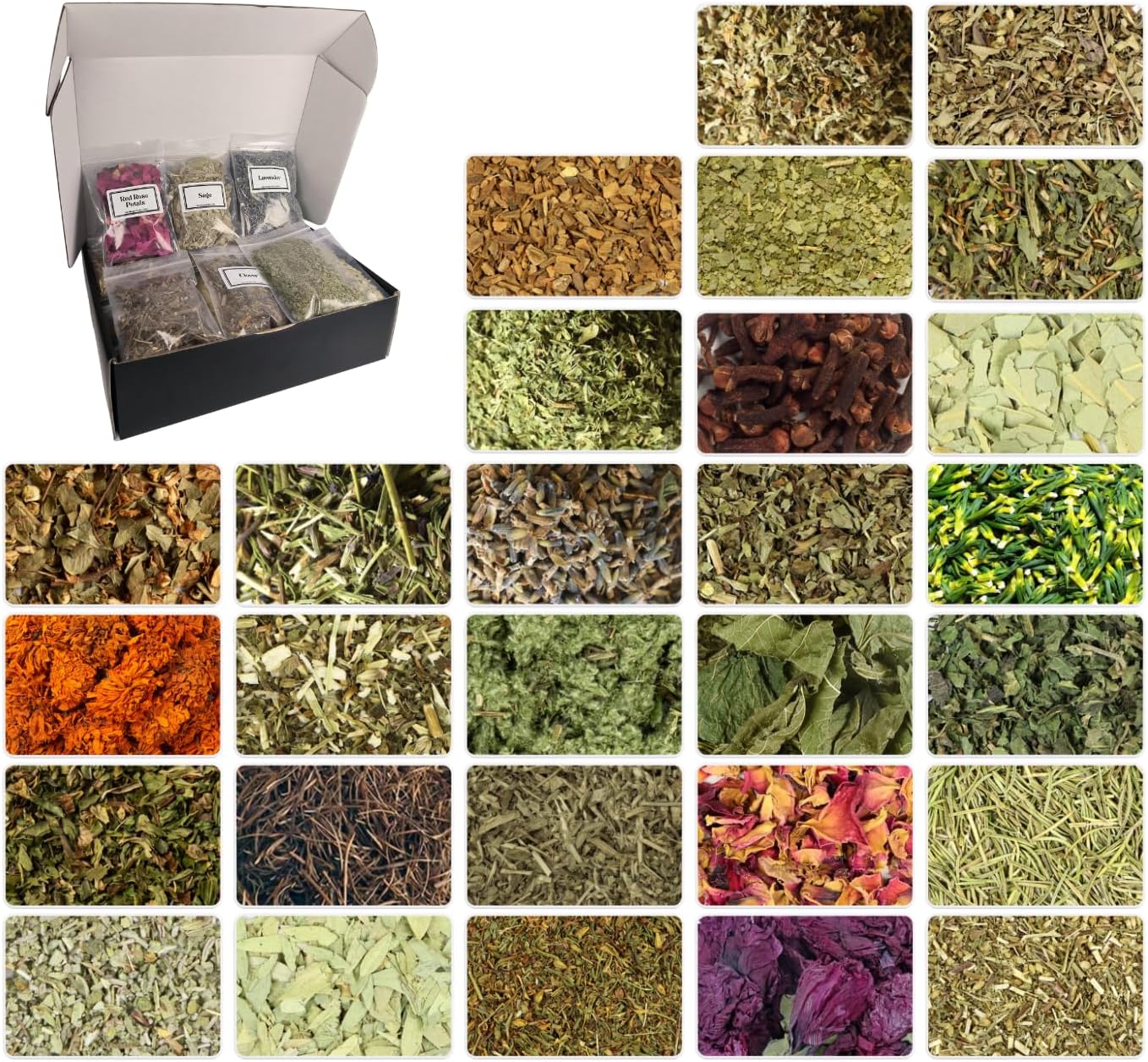 30 Pcs Witchcraft Herbs for Spell Jars, Premium Dried Flowers Apothecary Kit for Wiccan Supplies, Rituals & Manifestation, Beginner Witch Stuff (10g/Bag)