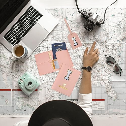 Miniatura 7 de Juego de funda de pasaporte personalizada y etiqueta de equipaje con inicial, aprobado por la TSA con parche de letras de felpilla con monograma