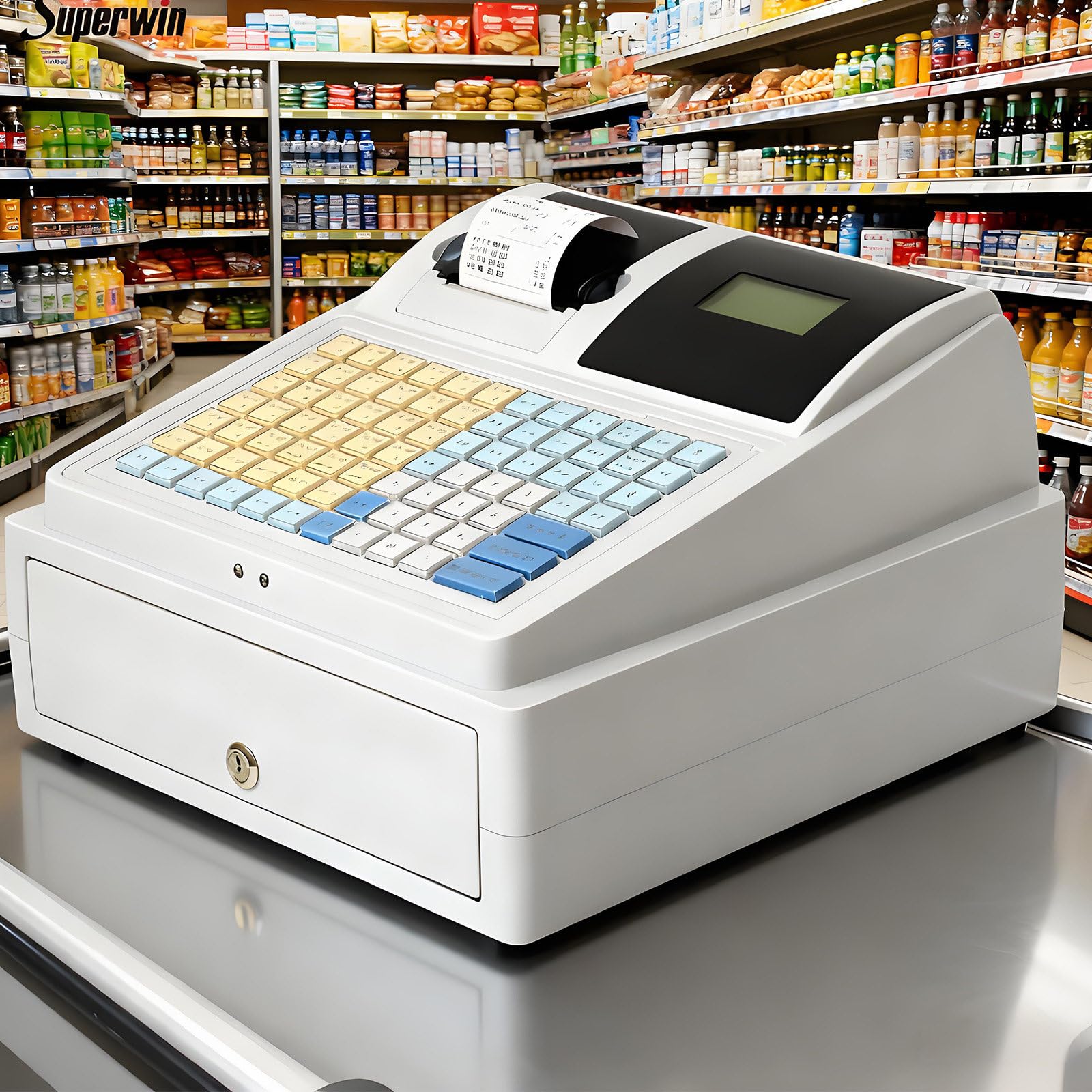 Registratore Cassa Elettronico Commerciale con Stampante Termica,Cassetto Grande capacità per Negozi al Dettaglio,Registro Cassa Elettronico,Registrazione Cassa