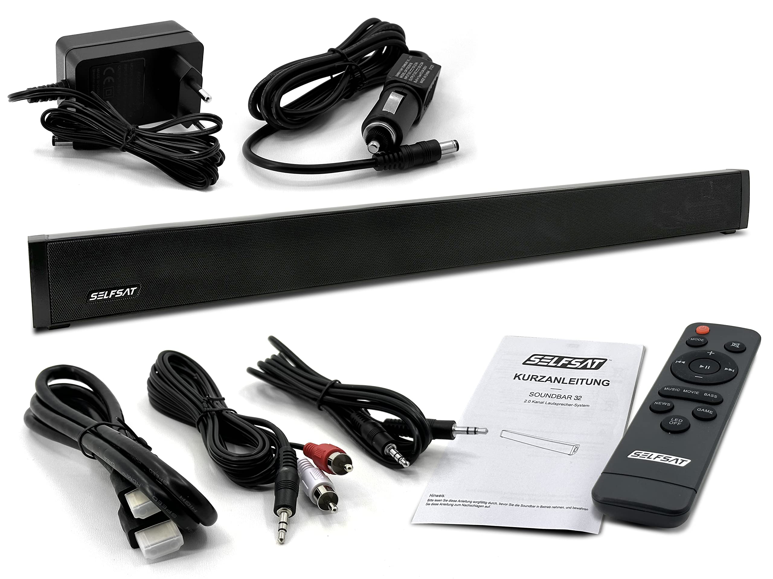 Selfsat Soundbar 32 (soundbar da 12 V, adatto per TV da 32"), Bluetooth, colore: nero