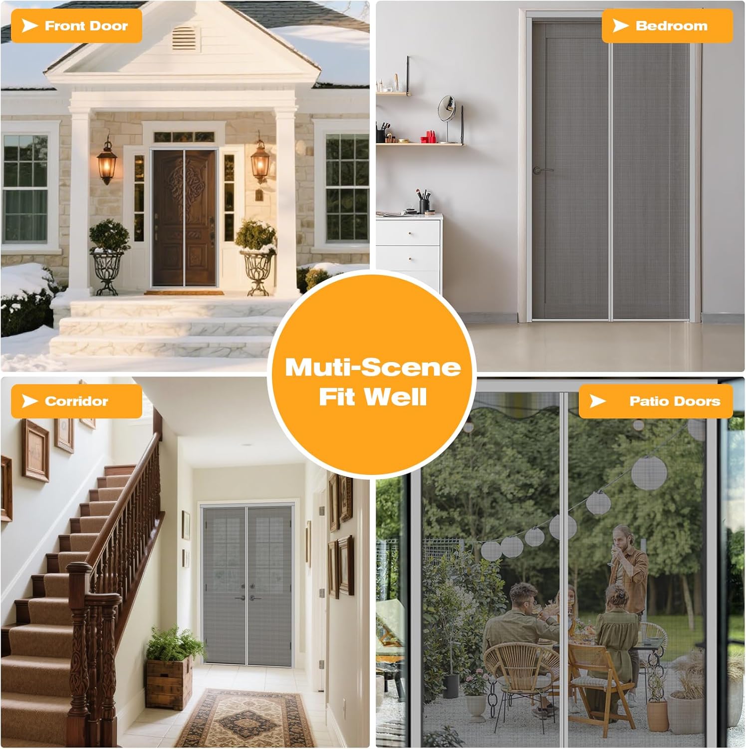 Magnetic Screen Door Mesh, High-Density Fiberglass Screen Door Cover Fit Doors Size 36x82in, Cover Size 38"x84", 36 Powerful Magnets Self Sealing, Windproof, Tear Resistant, Pet & Kid Friendly Gray