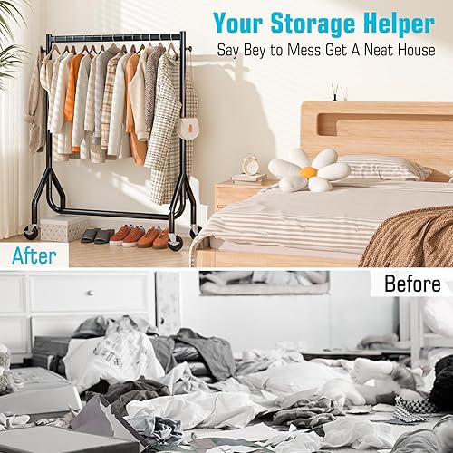 Miniatura 5 de HYSEYY Perchero de ropa de alta resistencia con ruedas, 450 libras con ruedas, estantes metálicos para colgar ropa con abrigos, faldas, camisas,