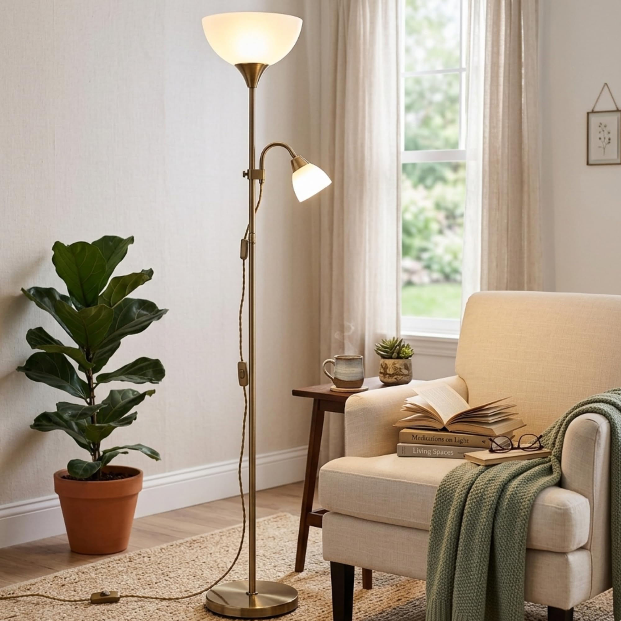 Burakh Grey Adjustable High Brightness Floor Lamp With 2 Reading Lights For Living Rooms, Bedrooms – Replace Halogen Standing Lamps With Efficient Led Office Lighting - Tall Pole (Grey)