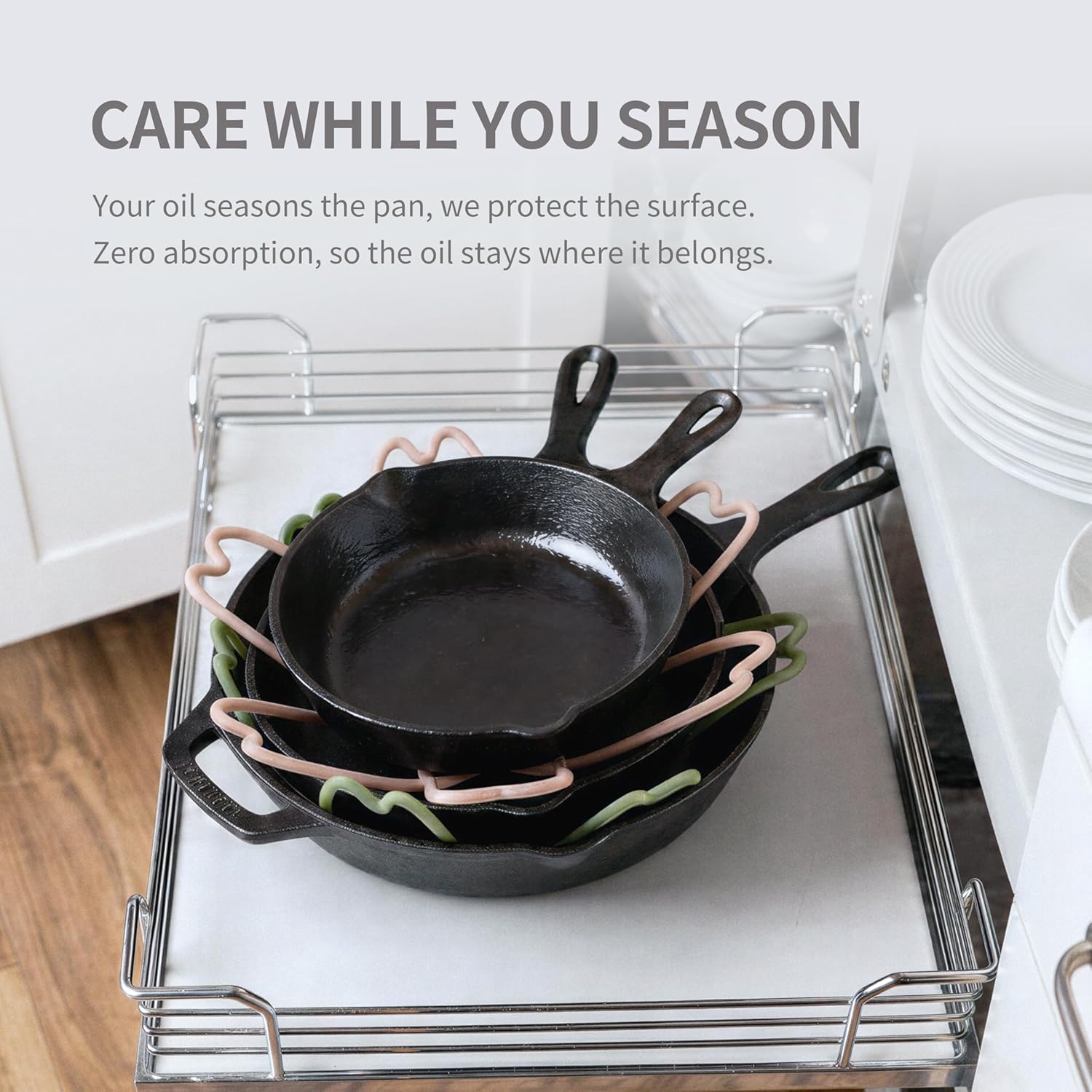 iPROTECT - Stack Expert | Multi-Purpose BPA-Free Silicone Pans & Pots Protector. Set of 2. Trivets for All Cookware Sizes, Protects Coating & Scratches, Dishwasher Safe (Pistachio Green, L)