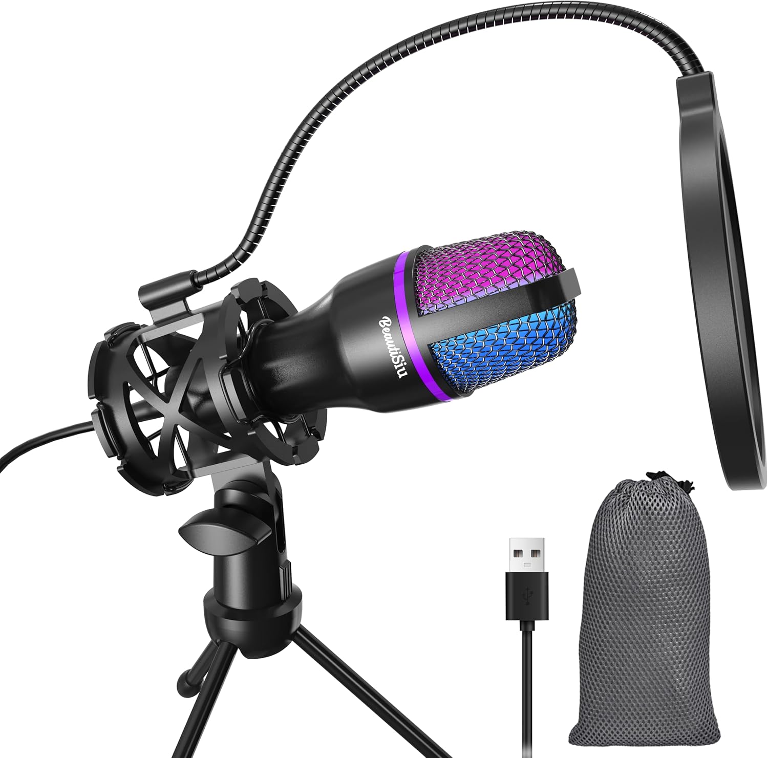 Gaming USB Microphone for PC – Beginner Online Chat Condenser Mic, RGB Computer Mic with Tripod, Pop Filter, for Streaming Podcast, Conference Call, PS4/5 PC Gamer YouTube and Skype