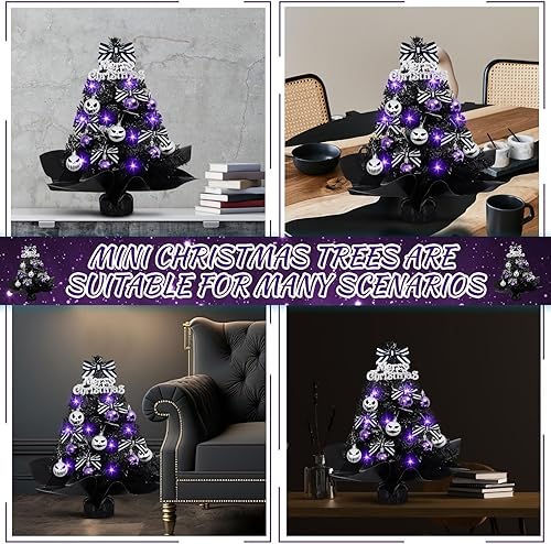 Miniatura 6 de Syhood Paquete de 2 mini árbol de Navidad blanco para mesa, árbol de Navidad pequeño con luces, árbol de Navidad de 18 pulgadas, decoración de