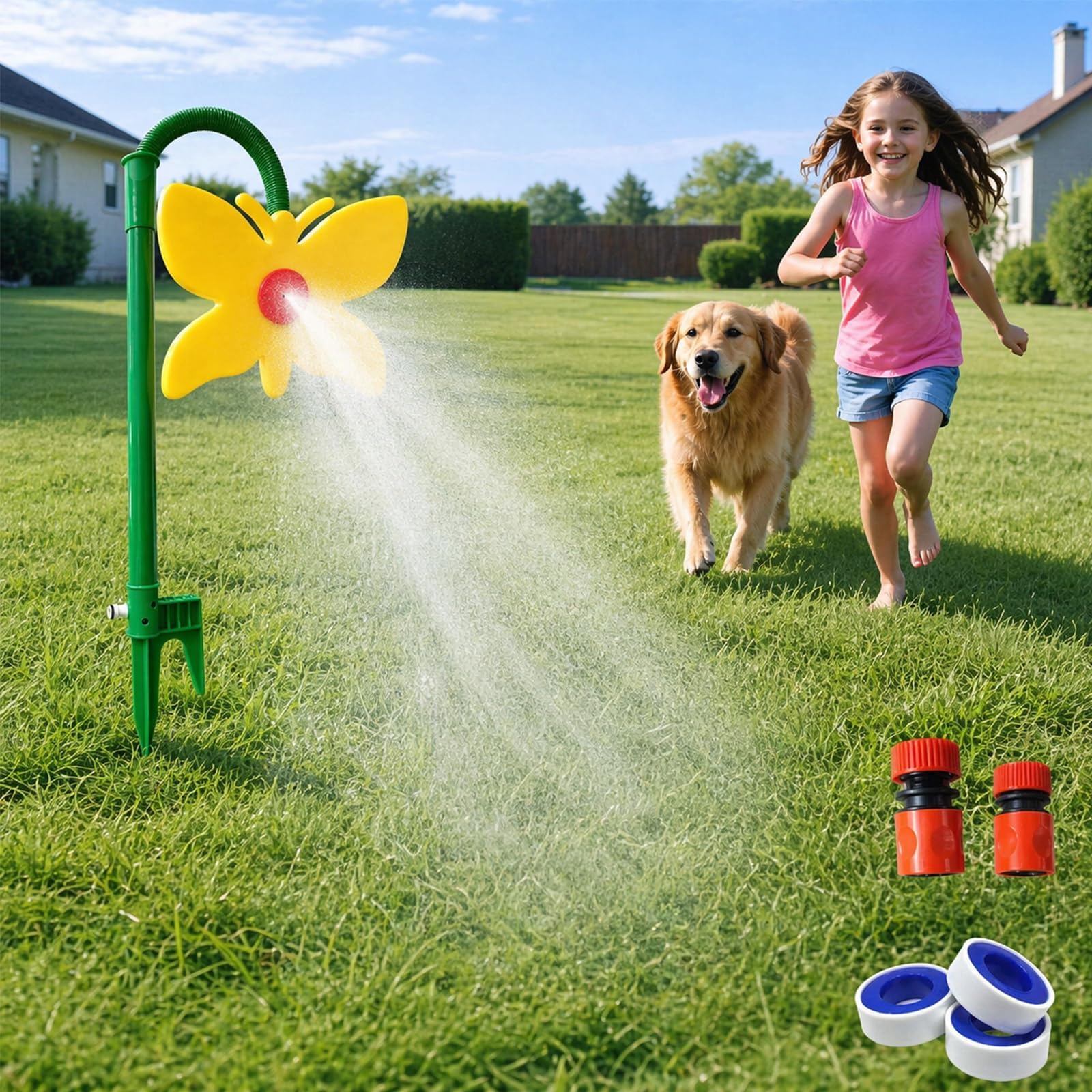 Crazy Daisy Sprinkler - 360° Rotating Dancing Flower Water Sprinkler for Lawn & Garden, Fun Irrigation Tool for Yard Watering Kids & Pets Playing, Durable Plastic Base with Vibrant Design (Yellow)