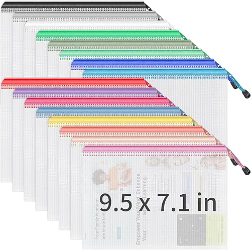 Umriox Paquete de 16 bolsas con cremallera A5, bolsas de malla con cremallera, bolsas para lápices, bolsas con cremallera para rompecabezas,