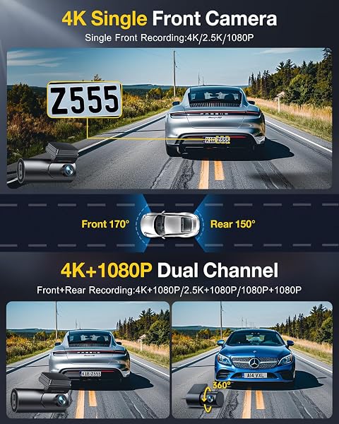 GKU 4K Dash Cam Auto, 5GHz WiFi e GPS, Doppia Telecamera per Auto, Mini Dashcam IPS 1.5" con Scheda SD 64G, 24H Monitor di Parcheggio, Visione Notturna, WDR, Grandangolo 170°, Sensore G, Controllo App - 2