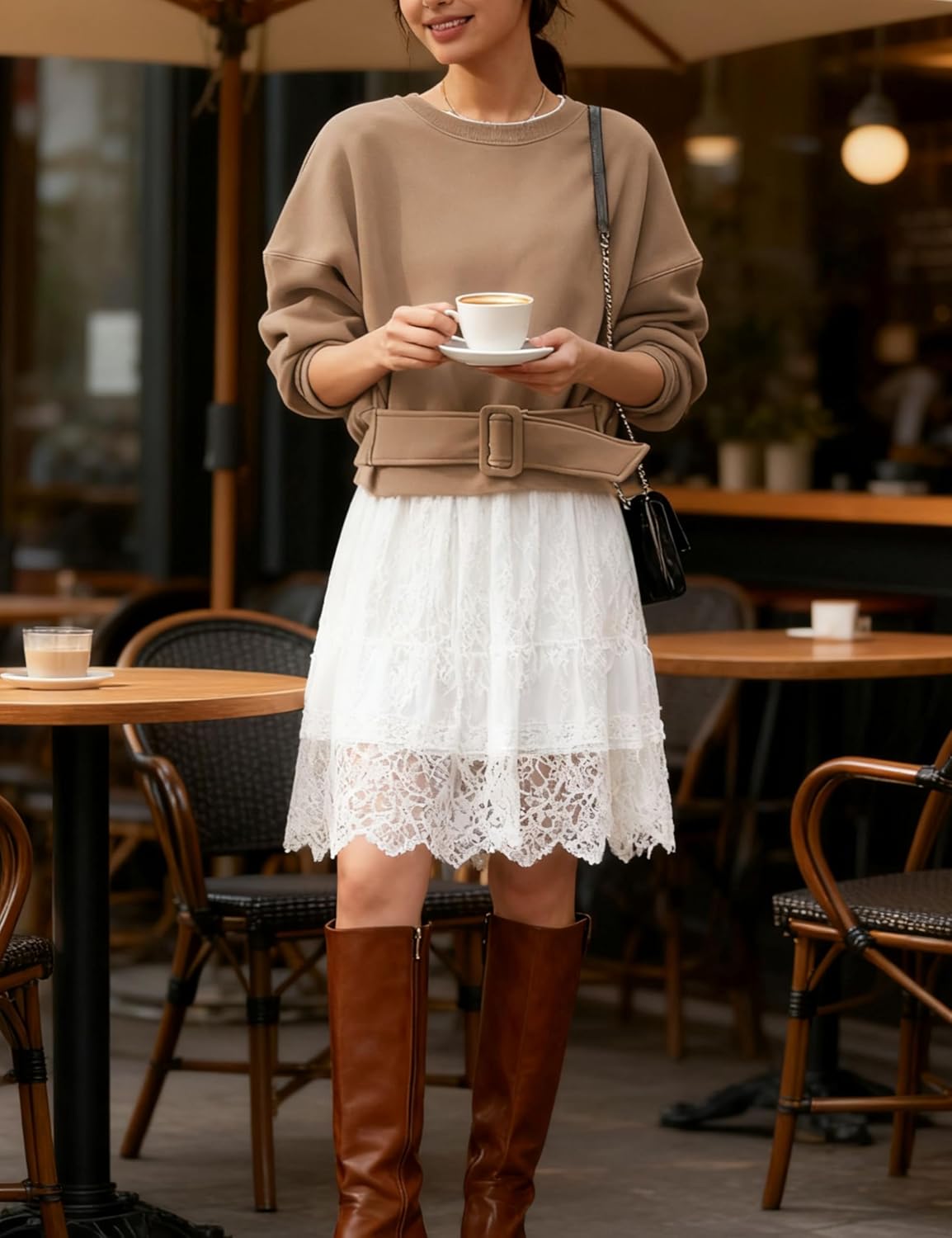 Womens Long Sleeves Cropped Sweatshirts Belted Lace Up Tops Crewneck Y2K Pullover 2025 Fall Outfit - Image 6