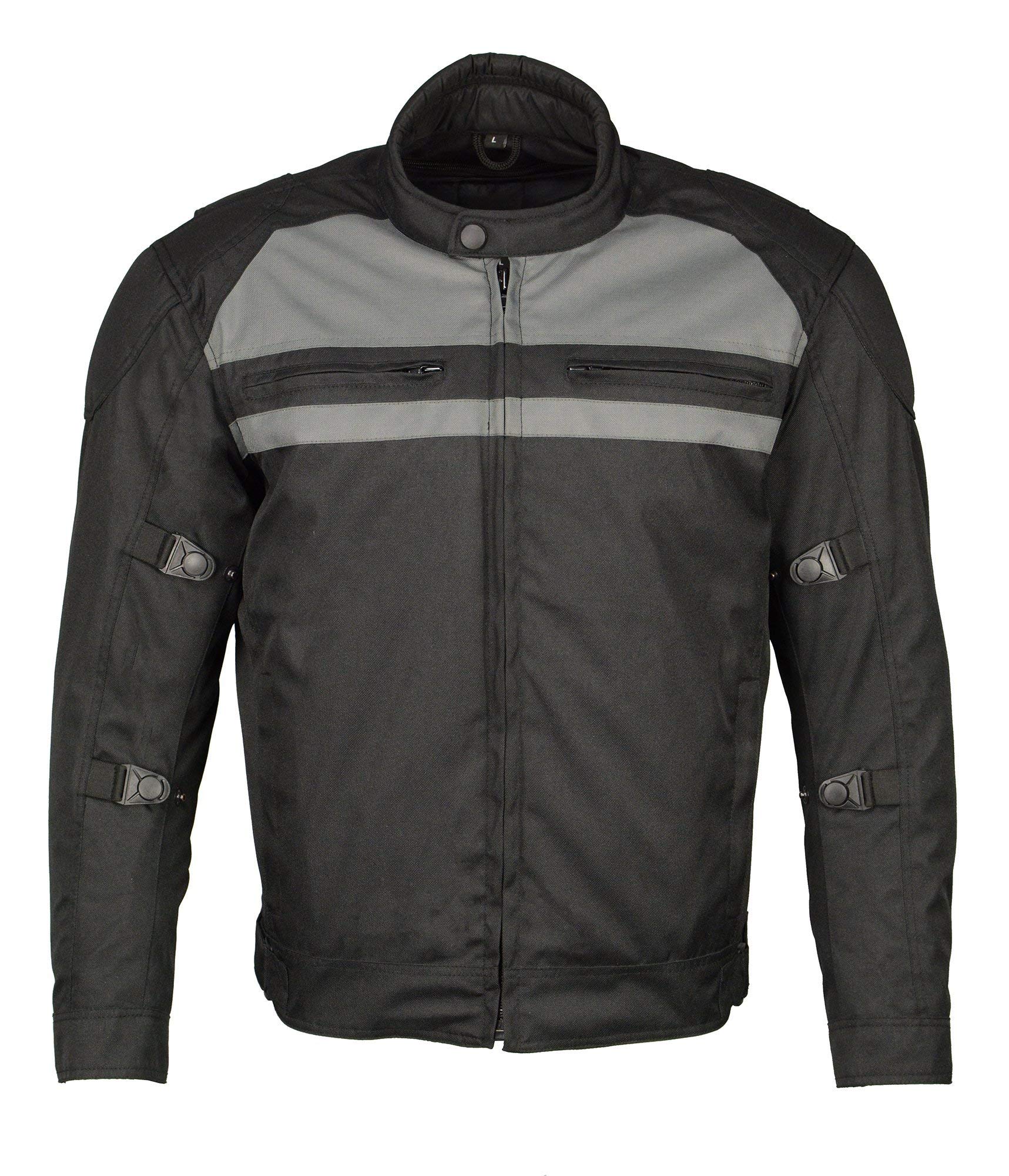 M-Boss Motorcycle Apparel BOS11700 Men's Black Nylon Motorcycle Racer Riding Jacket with Reflective Piping - 5X-Large