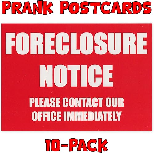Miniatura 2 de Paquete de 10 tarjetas postales de broma a granel  Aviso de ejecución hipotecaria falsa  Bromas bromas chistes prácticas, bromas, venganza, odio,
