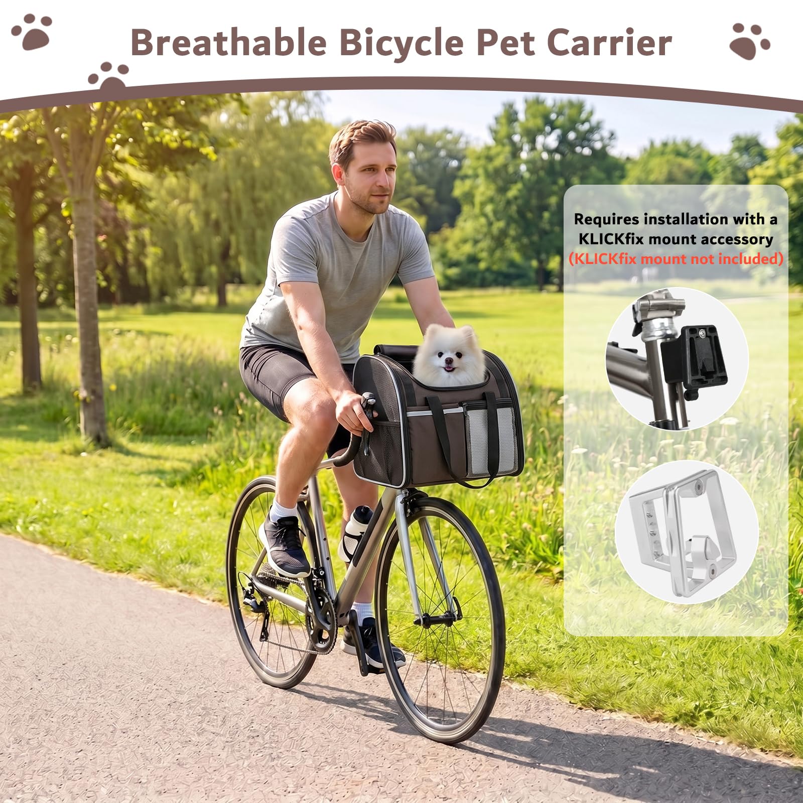 Hundekorb Fahrrad Vorne, Tragbarer Atmungsaktiver Hundefahrradkorb mit Sicherheitsleine Weichem Kissen, Weicher Haustier-Tragerucksack für Kleine Hunde und Katzen bis 6kg (Schwarz)