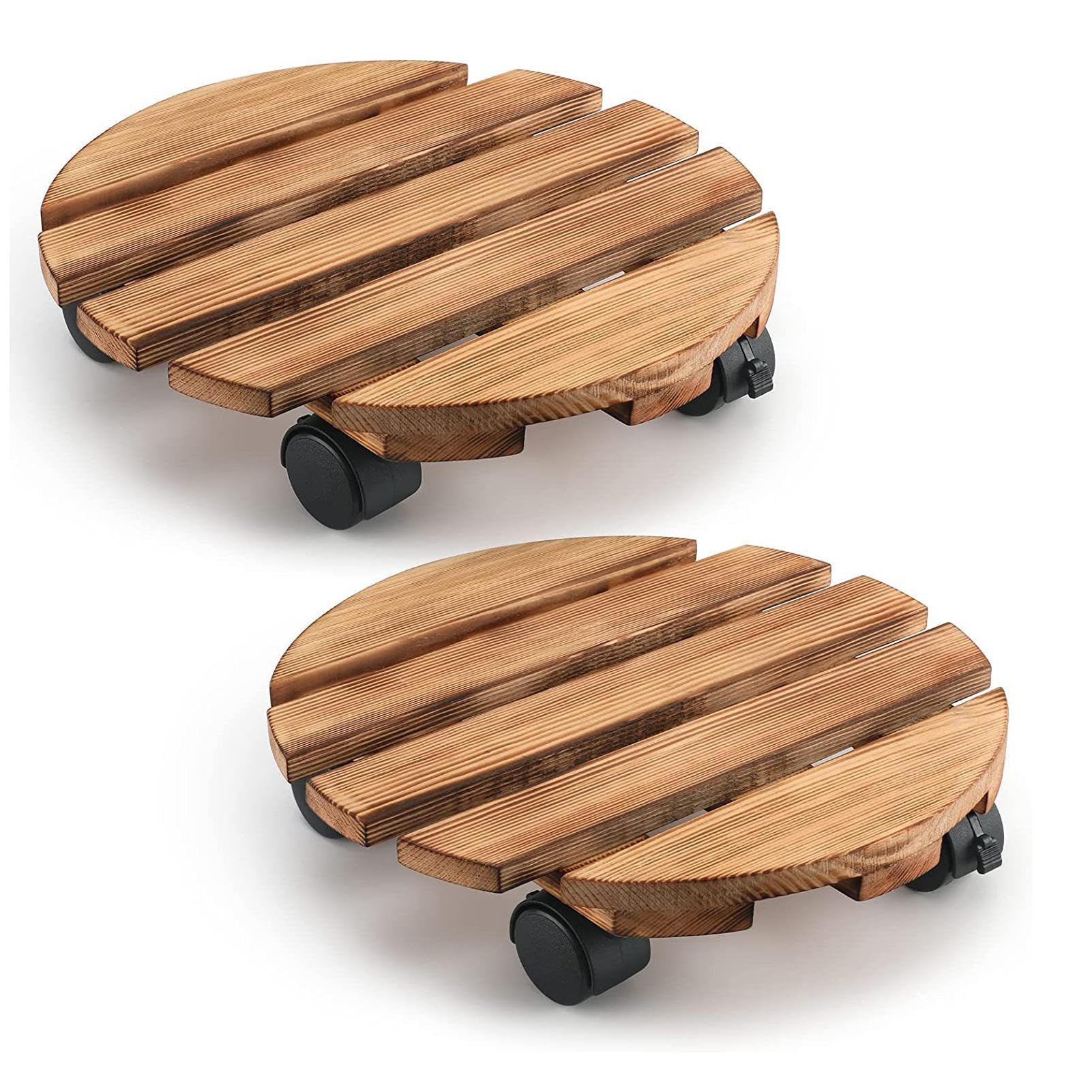 Base rodante para plantas - Base para macetas con ruedas, carro rodante para macetas de madera con cerradura | Soporte circular para maceta con rueda giratoria, soporte para maceta para interior y ext