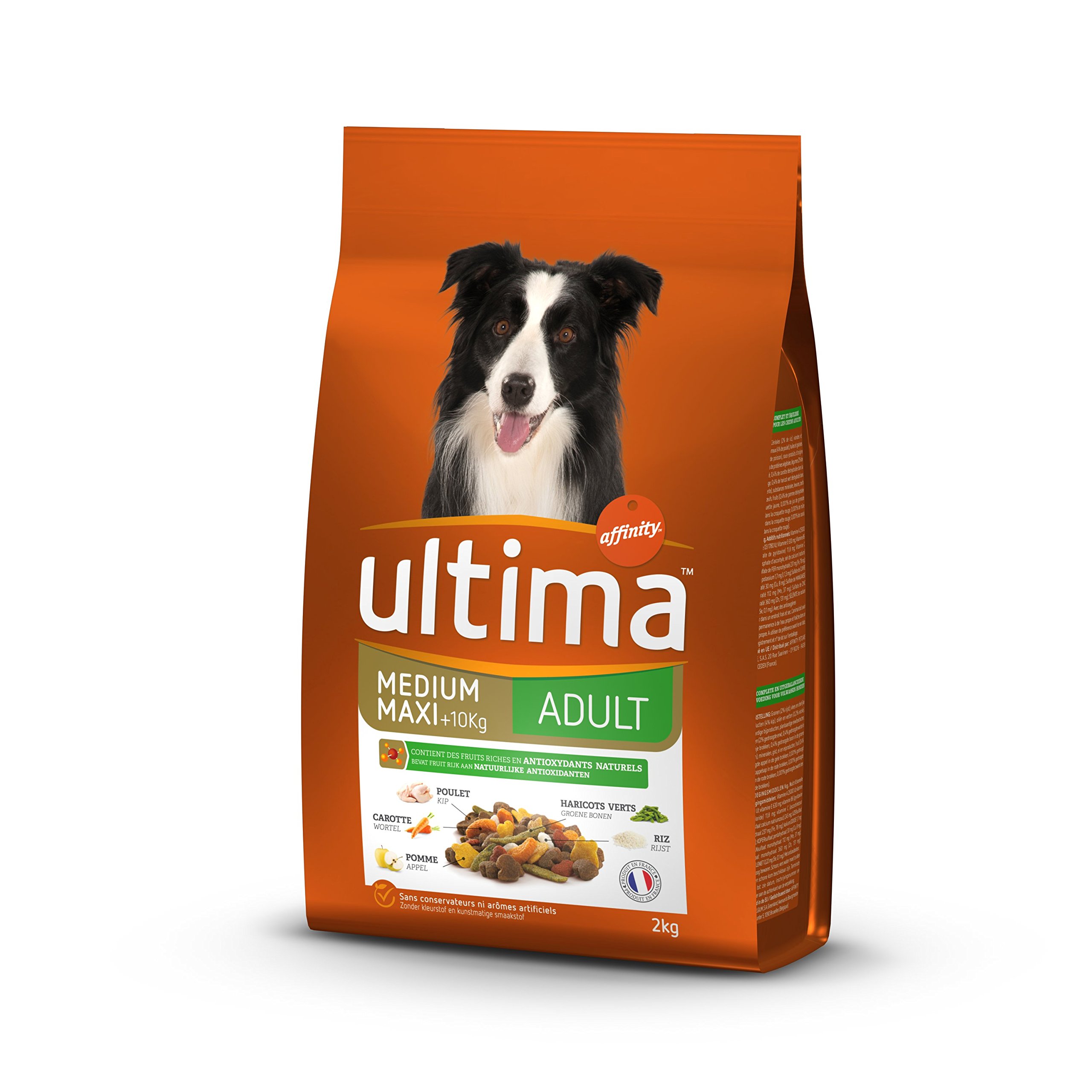 Croquettes chien Ultima poulet, riz, légumes, fruits : l'équilibre parfait de 2 kg