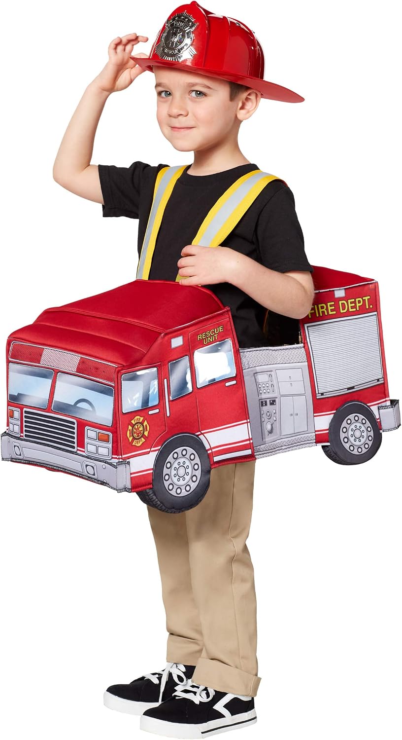 Spirit Halloween Light-Up Firetruck Piggyback Costume | Firefighter Costume | Ride-Along Costume | Occupation Outfit