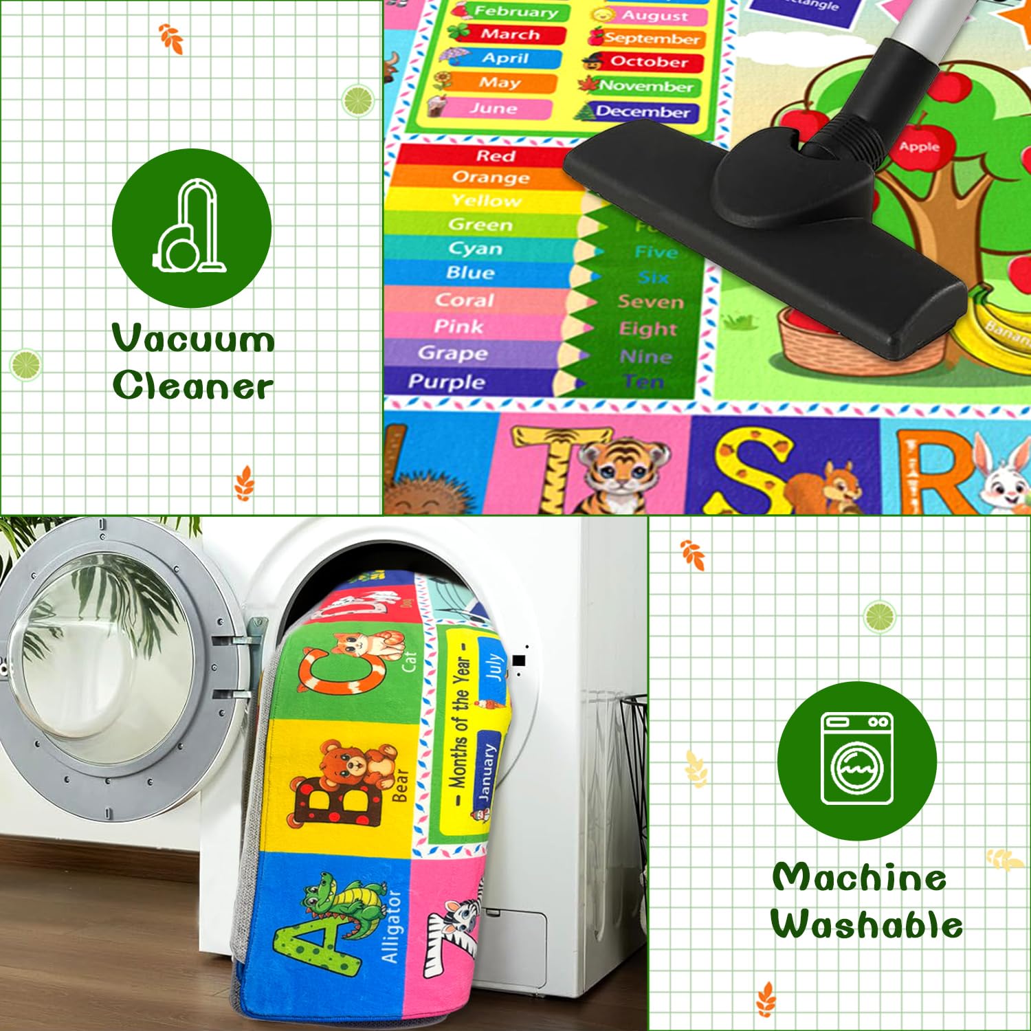 ABC-Teppich, Kinderteppich, 90 x 150 cm, lustiger Teppich für Kinderzimmer, ABC-Alphabet, Klassenzimmer, Bodenmatte, Lernteppich für Zimmer, Wohnzimmer, Kinderzimmer, Kleinkinder