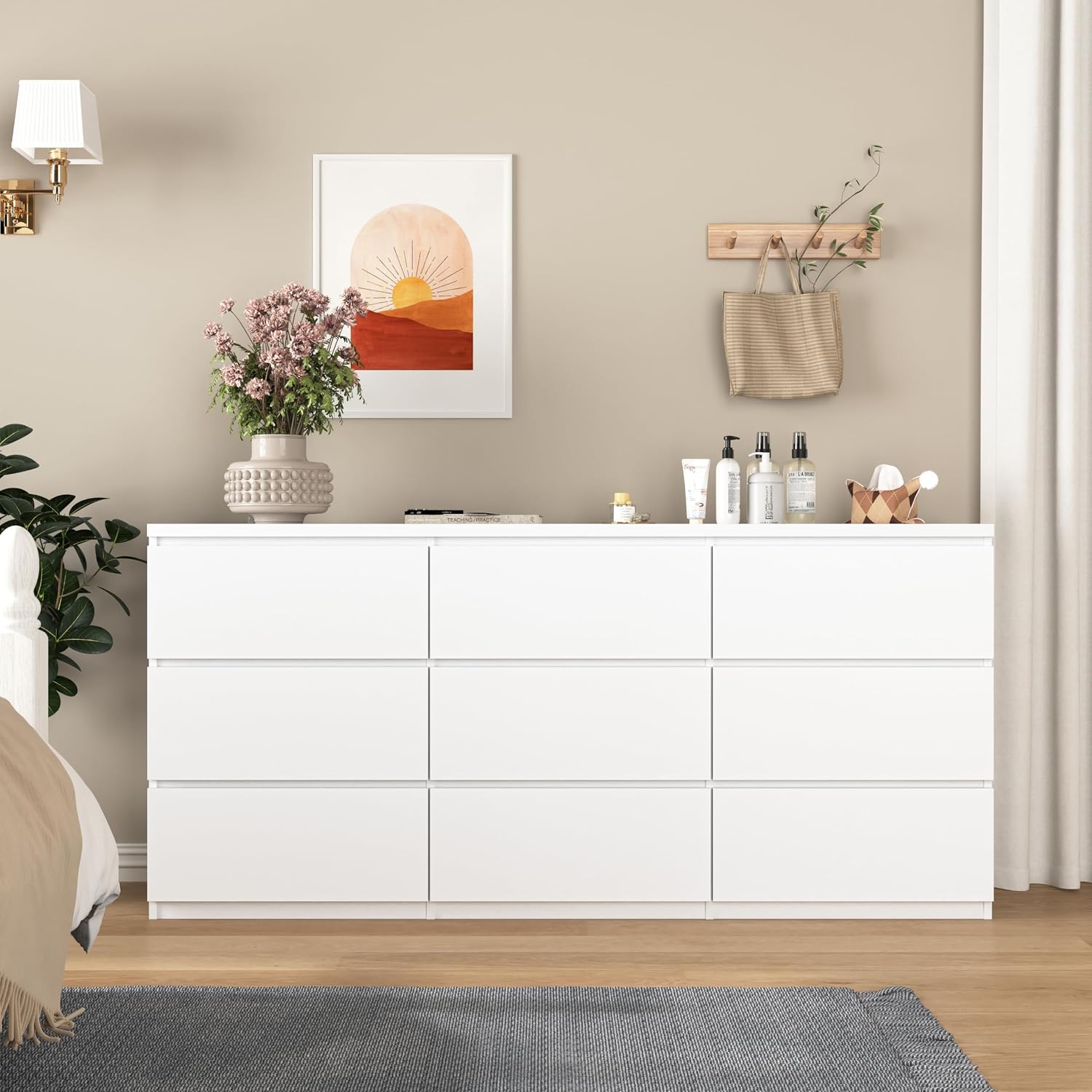BROVAVE 63" Modern Freestanding Storage Cabinet, Office Storage Cabinet with Ample Drawers, Utility Cabinet with Wear-Resistant Surface for Home and Office Neat Storage, White