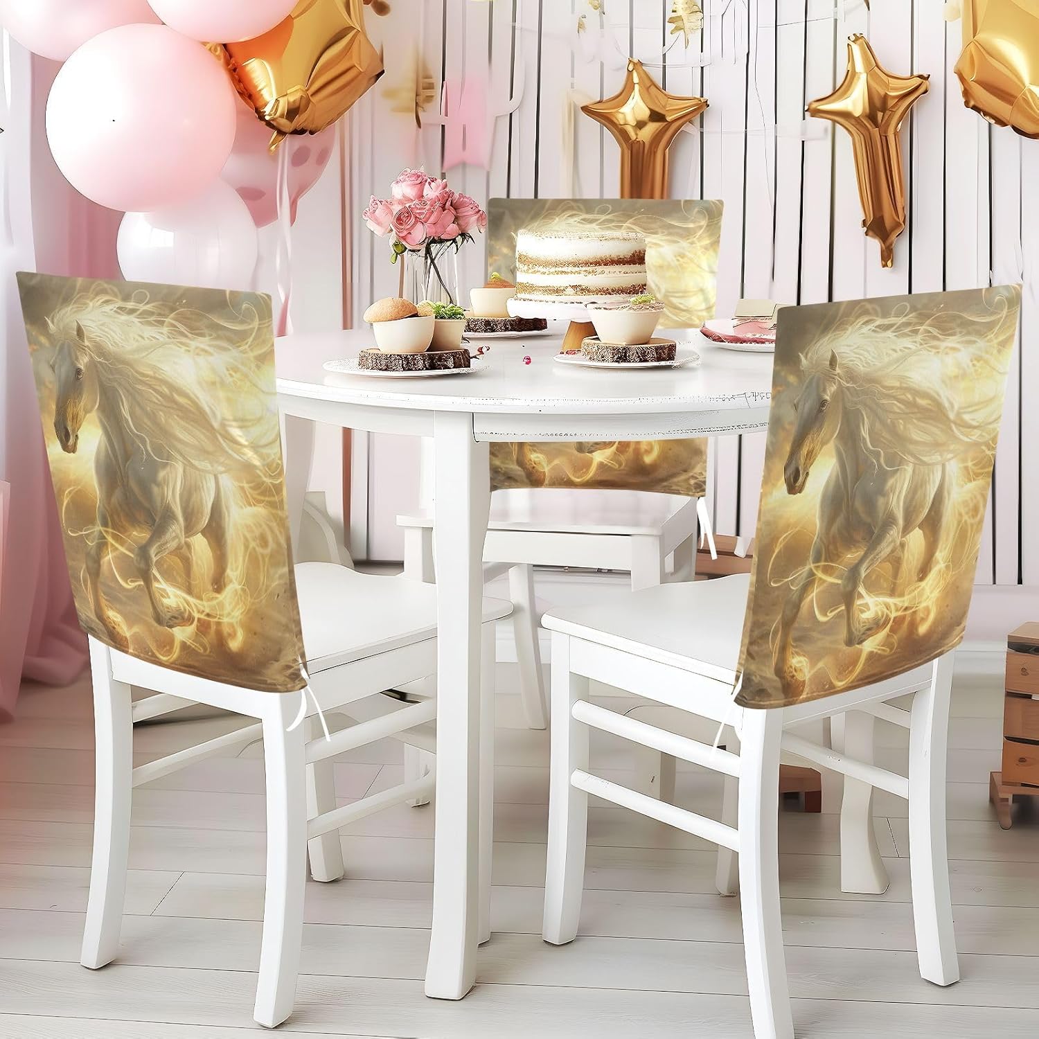 ALAZA Beautiful Running Horse Chair Back Cover Set of 6, Washable Reusable Removable Chair Slipcovers Decorative Chair Cover for Home Kitchen Wedding Party