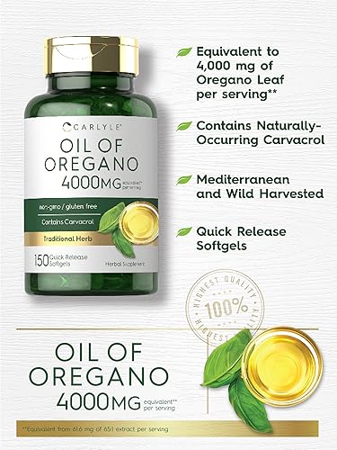 Miniatura 4 de Carlyle Suplemento de aceite de orégano de 4000 mg  150 cápsulas de gel blando  Contiene Carvacrol  Fórmula sin OMG y sin gluten