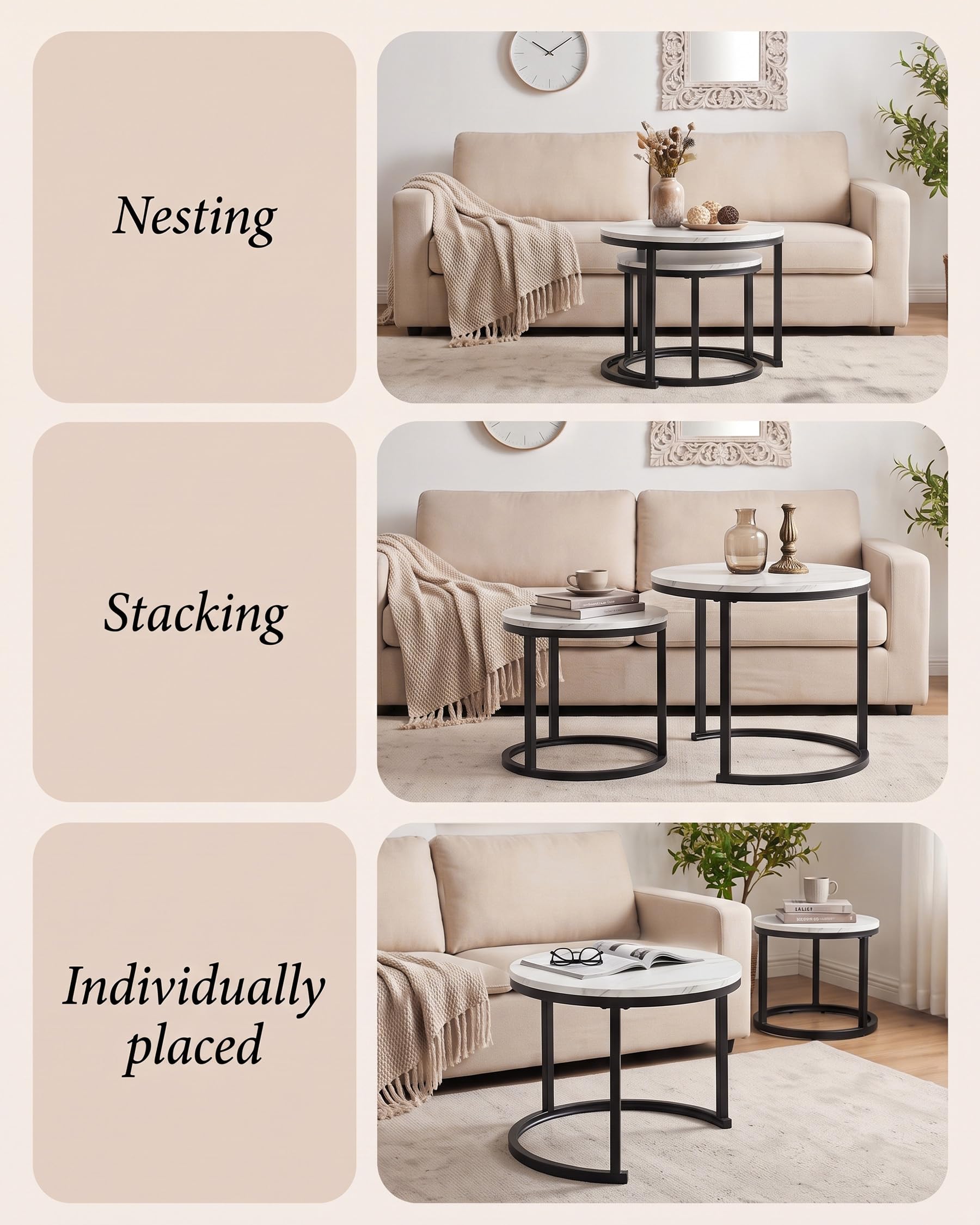 Runder Couchtisch Weiß Kleiner Beistelltisch Couch Marmor Optik 50cm