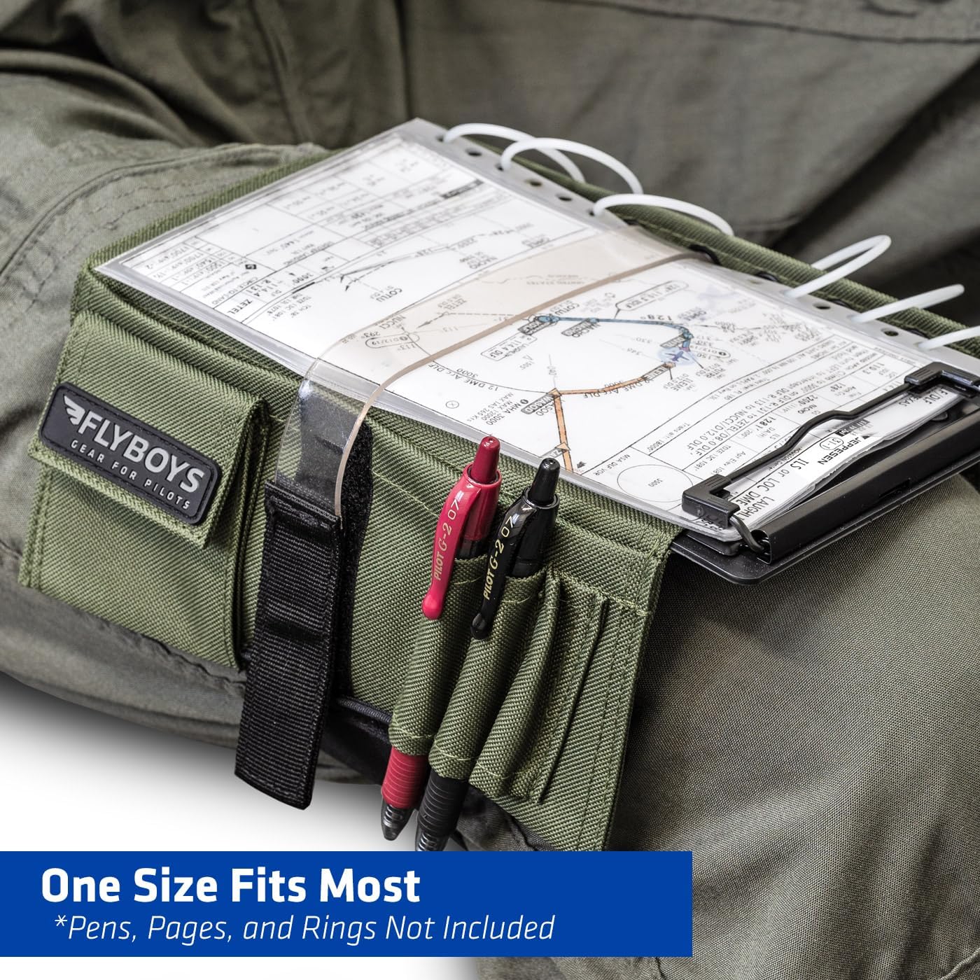 FlyBoys Classic Kneeboard for Pilots – Leg Strap, Flexible Clipboard, Eyelet Strip – General Aviation & EFB Compatible – Olive Green