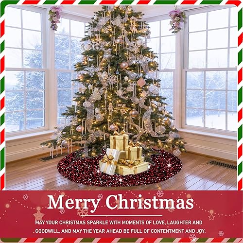 Miniatura 50 de Falda negra para árbol de Navidad de 46 pulgadas, falda de árbol de lentejuelas de terciopelo para árboles grandes, falda de árbol de Navidad
