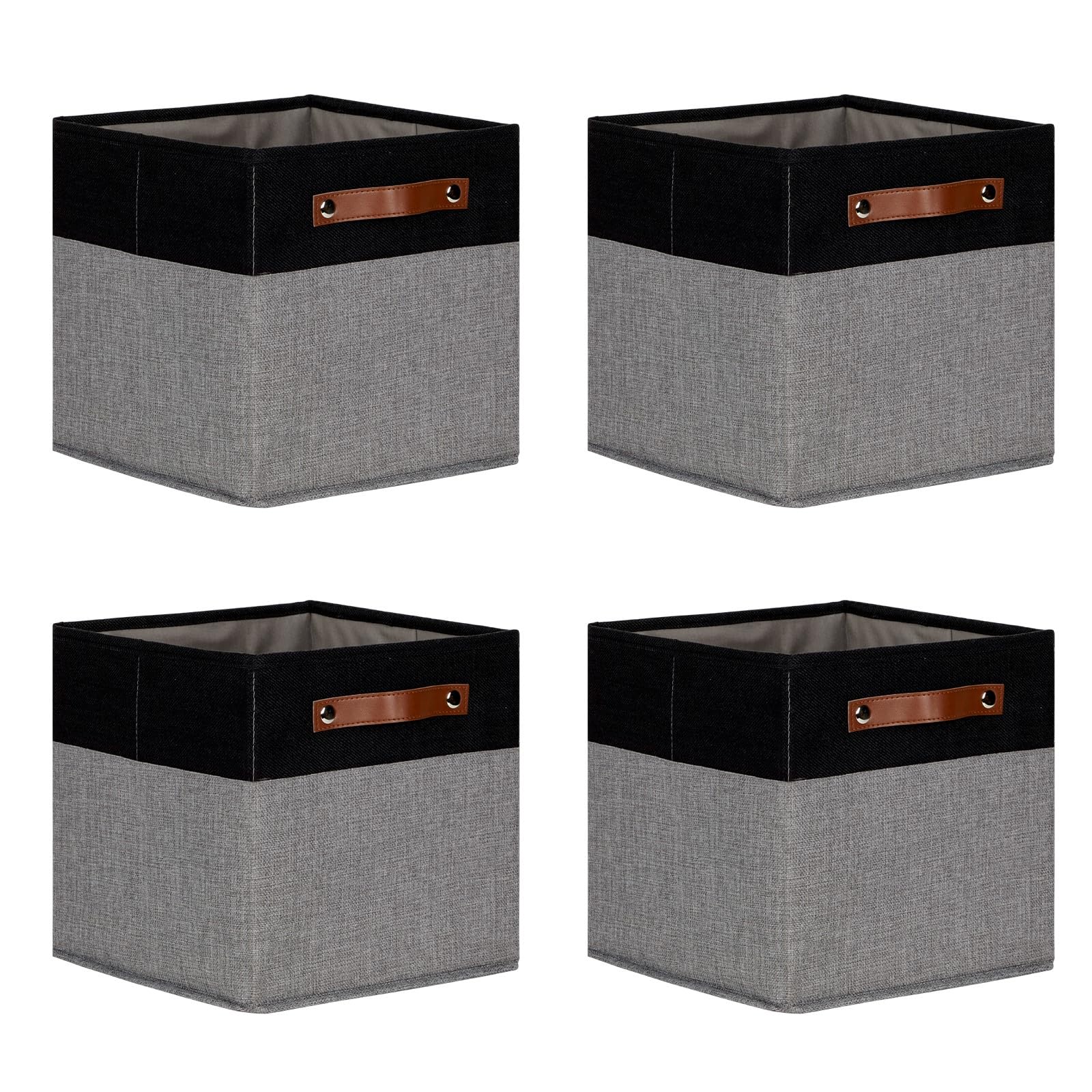 DULLEMELO 11x11 Storage Cubes, Collapsible Sturdy Cube Storage Bins With Handles for Organizing,Fabric Storage Cubes Baskets for Shelves Nursery Closet Home Organization and Storage (Black&amp;Grey)