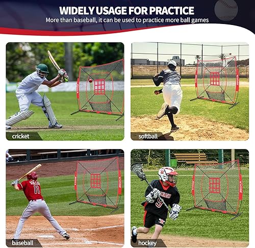 Miniatura 7 de BAGAIL Red de práctica de béisbol y sóftbol de 7 x 7 pies con marco de arco para bateo, golpe, lanzamiento, red portátil de lanzamiento de béisbol