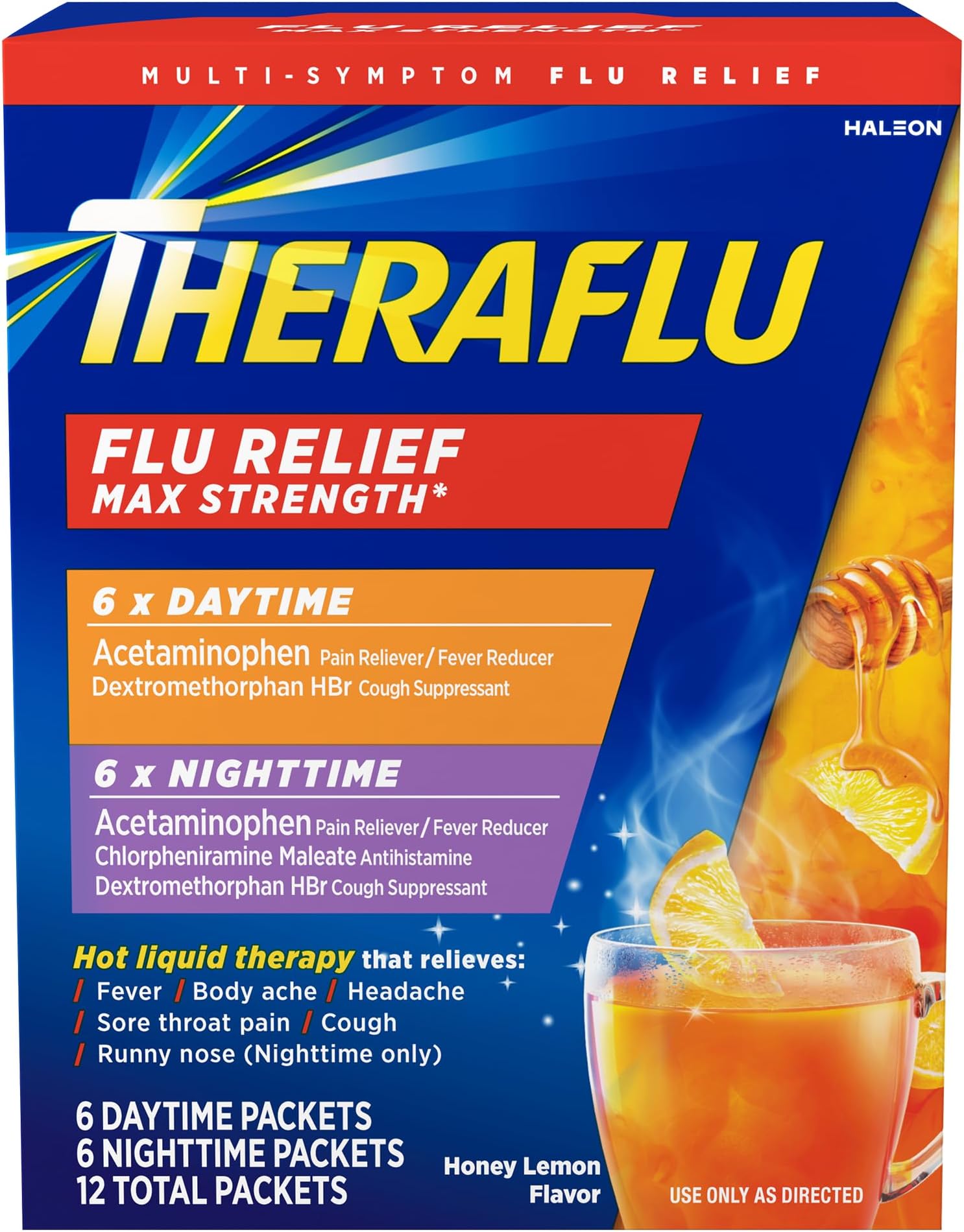 Theraflu Combo Max Strength Flu Relief Liquid Powder Honey Lemon