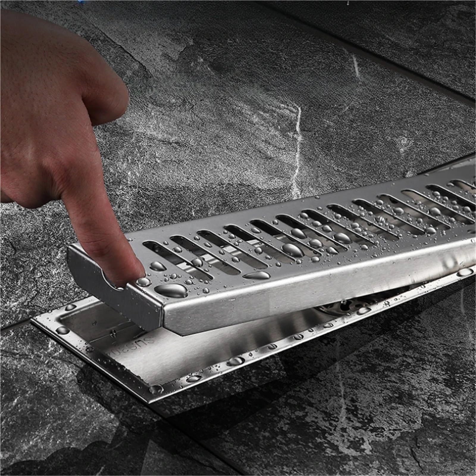 Sumidero Terraza Desagüe de suelo for ducha baño acero inoxidable 10 cm ancho con desodorante desplazamiento(10x60cm C)