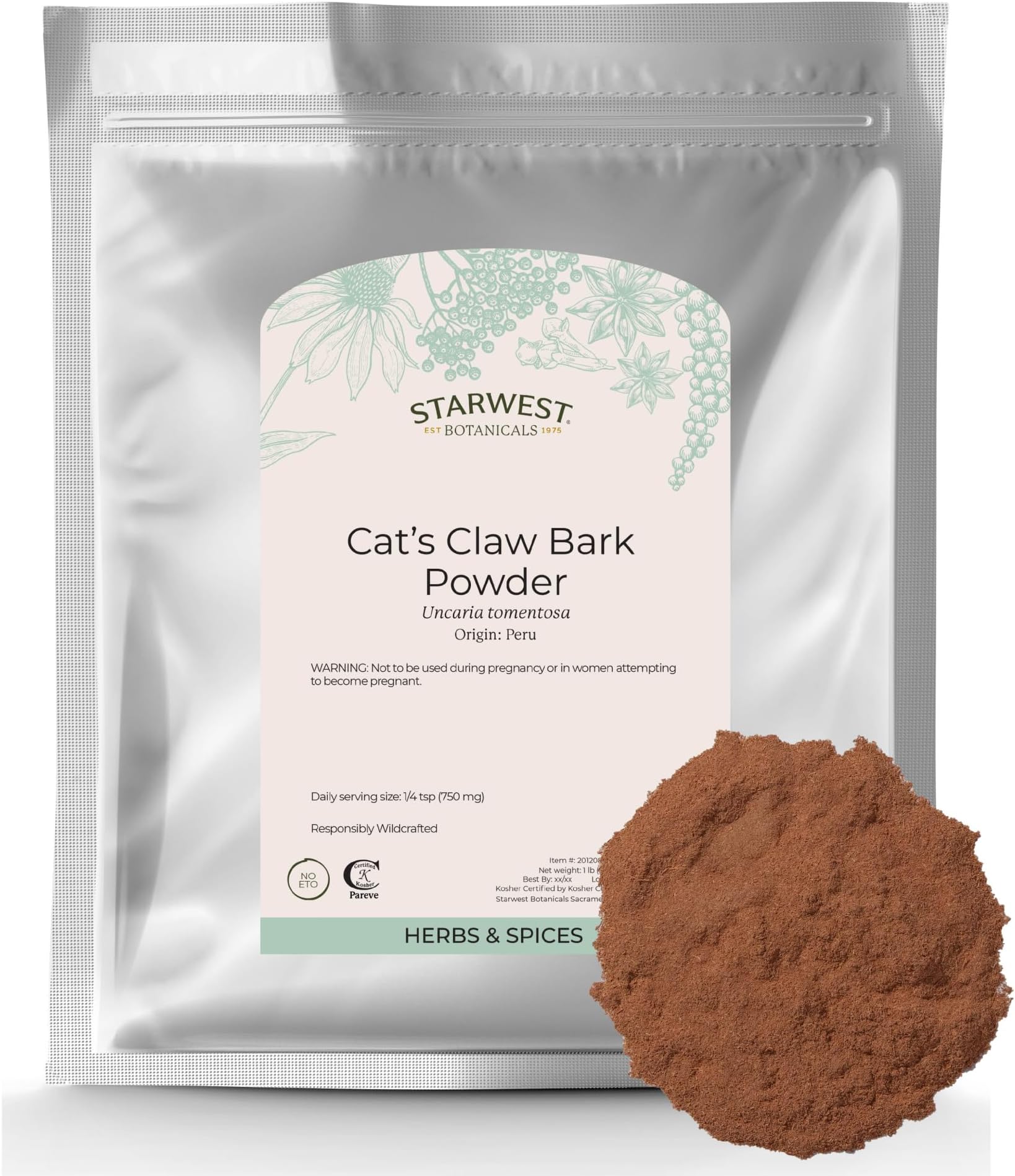 Starwest Botanicals Cat's Claw Inner Bark Powder Wildcrafted, 1 Pound