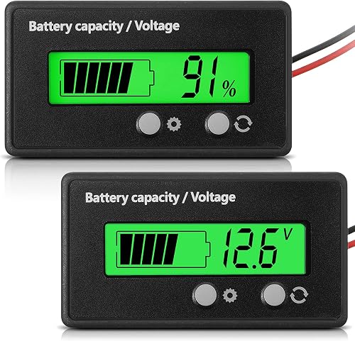 Frienda Golf Cart Battery Meter with Alarm, 12V-84V Compatible, Green | Capacity Voltage Indicator Gauge, Front Setting and Switch Key, Works with Lead Acid and Lithium ion