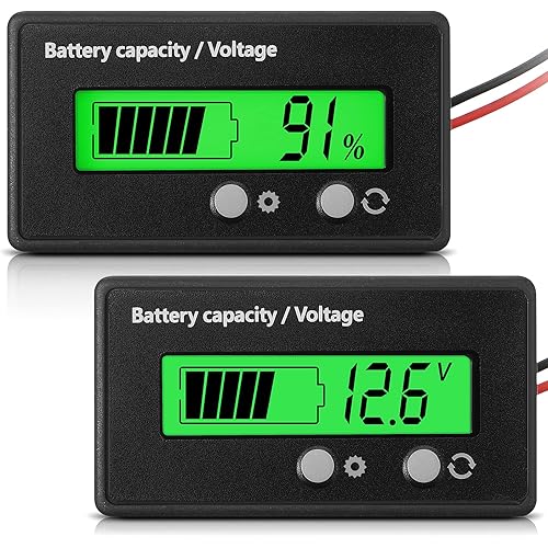 DC 12V 24V 36V 48V 60V 72V 84V Golf Cart Battery Meter with Alarm, Front Setting and Switch Key Battery Capacity Voltage Indicator Gauge Acid and Lithium ion Indicator